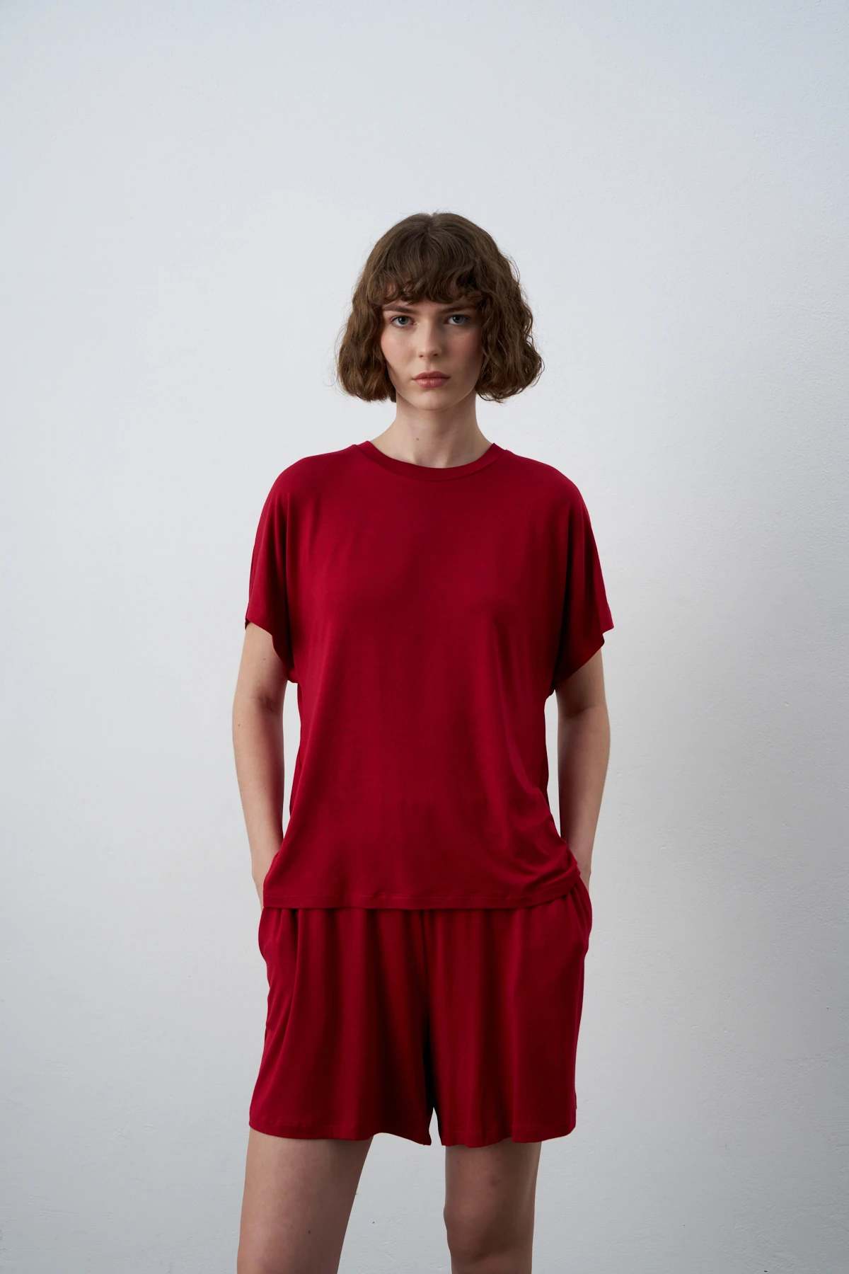 KATE KISA KOLLU BASİC TSHİRT - Koyu kırmızı