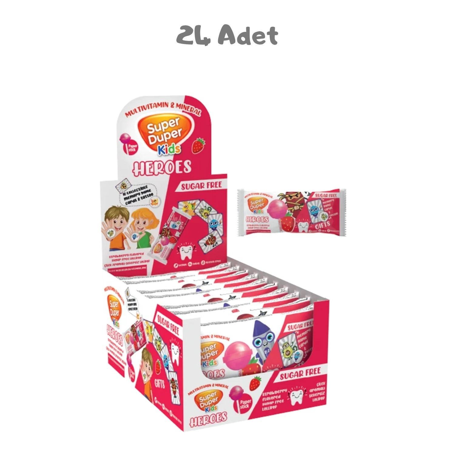 Super Duper Kids Zero Heroes Raspberry Lolipop 15g 24 Adet