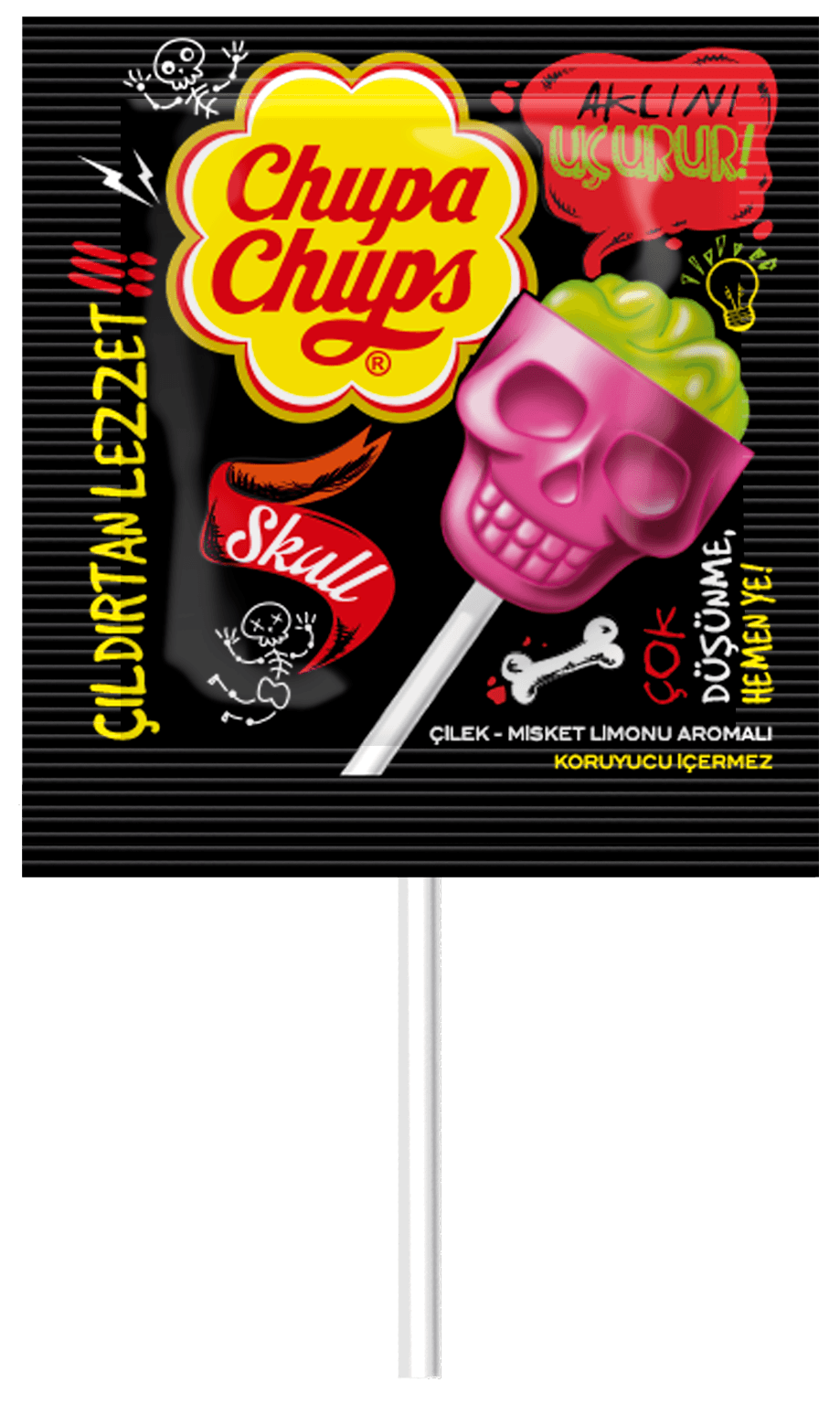 Chupa Chups Skull Çilek Misket Limonlu Lolipop (15 Gr)