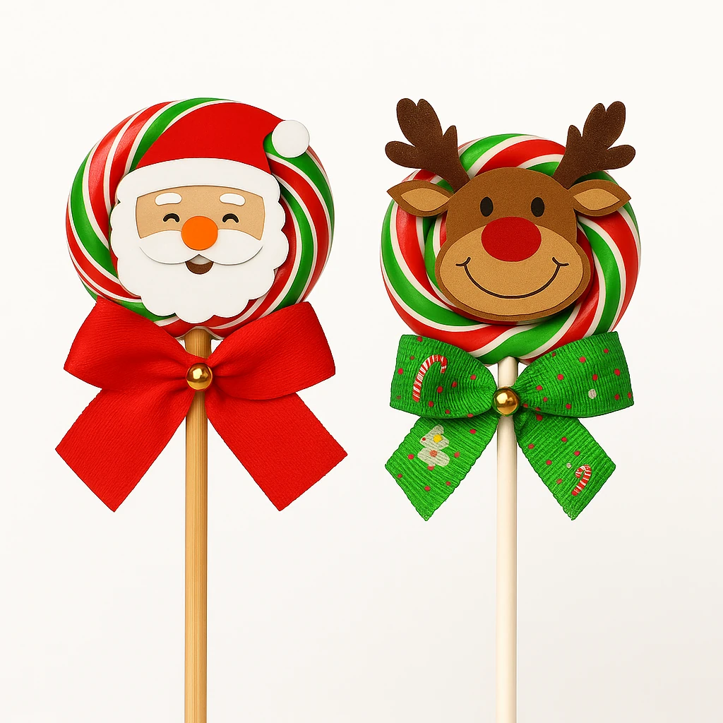 CandyZoo Yuvarlak Büyük Lolipop Yılbaşı Süslü Figürlü Şeker 60-70 Gr. 2 Adet