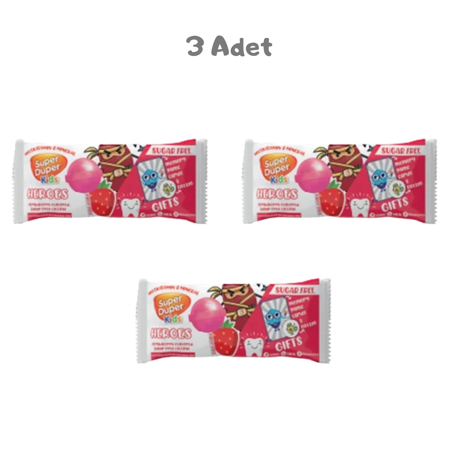 Super Duper Kids Zero Heroes Raspberry Lolipop 15g 3 Adet