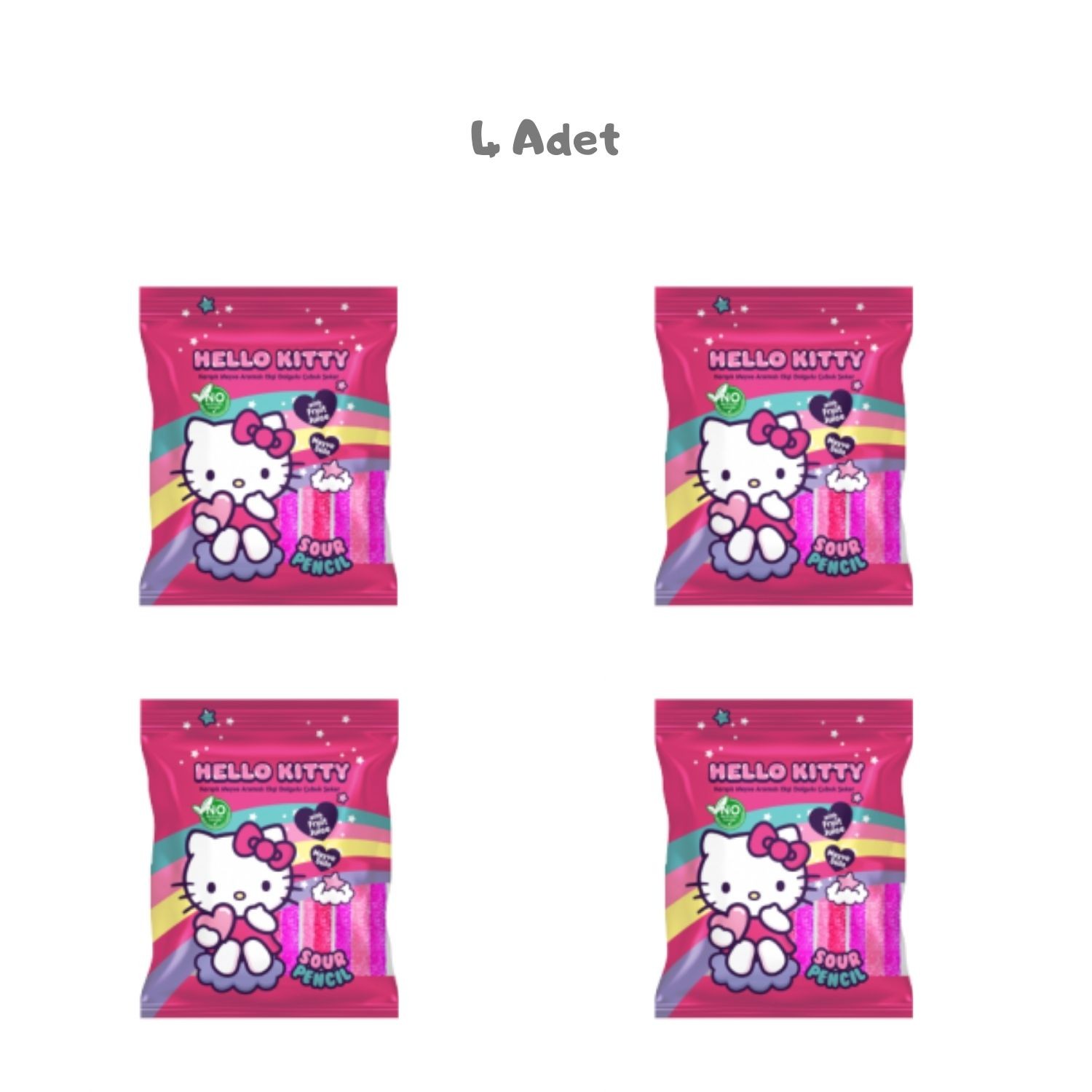 Hello Kitty Sour Belt Rainbow Meyve Ar.Ekşi Şerit Şeker 80 Gr. 4 Adet