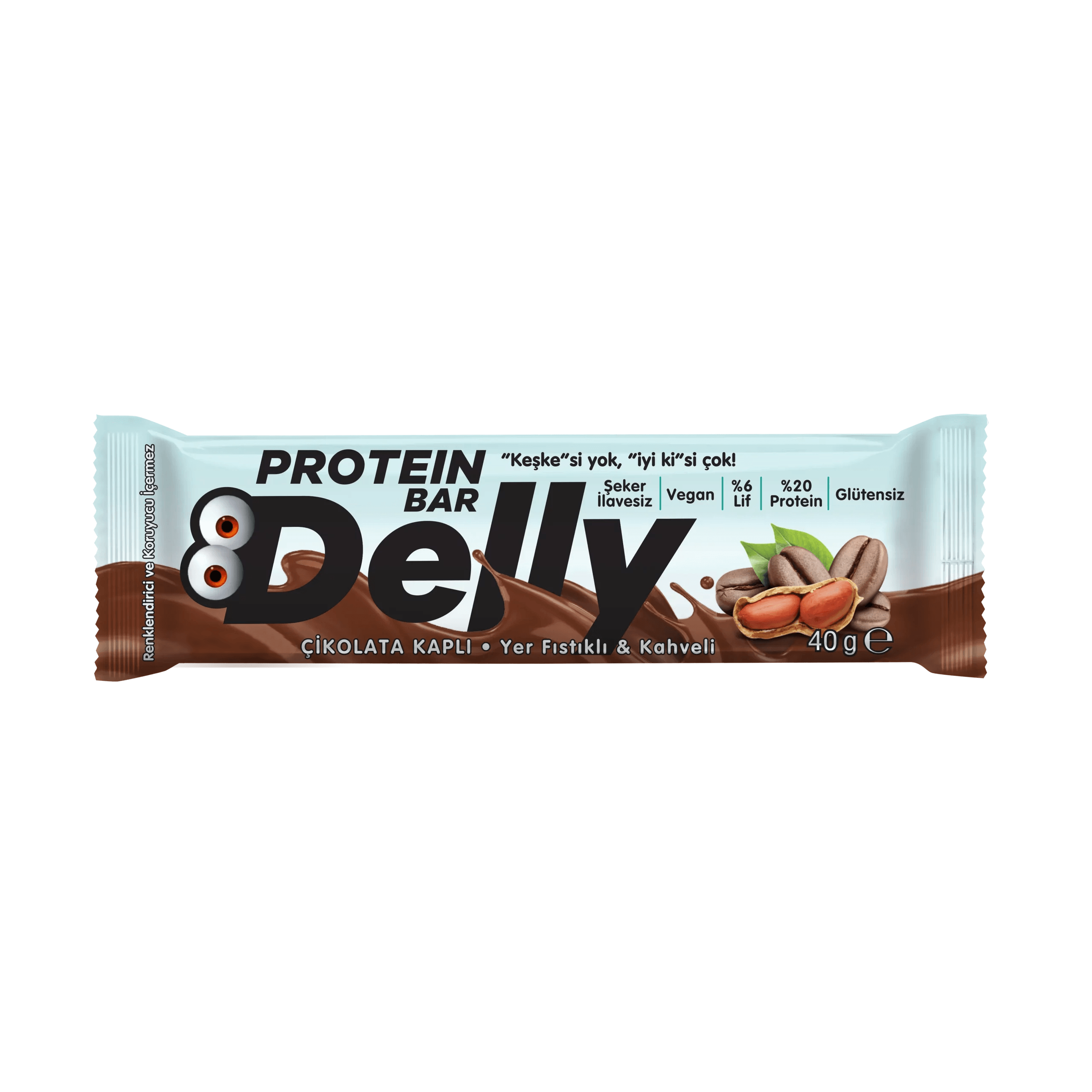 Delly Şekersiz Çikolata Kaplı Kahveli Proteinli Bar 40 gr