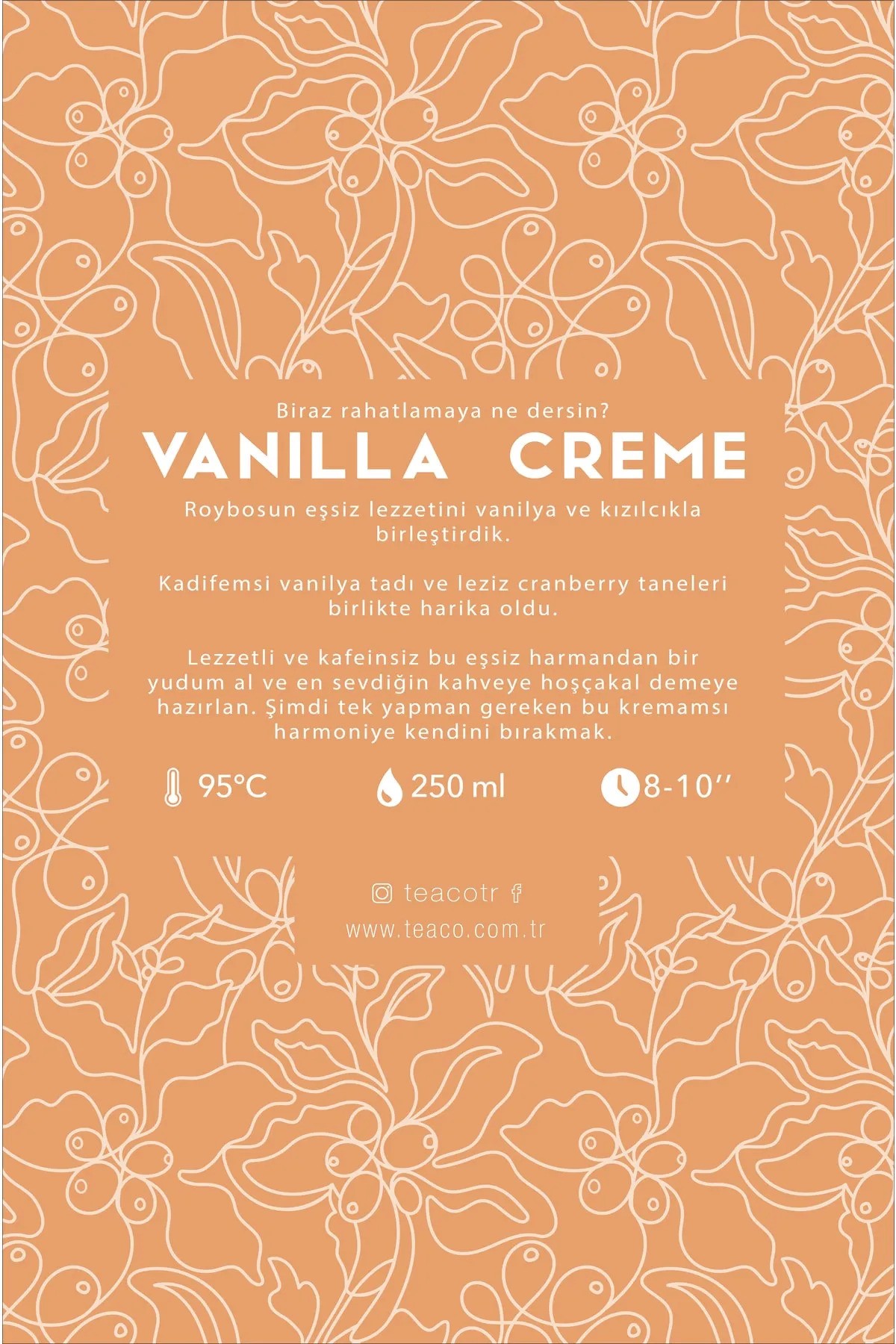 Vanilla Creme - Kızılcık ve Vanilyalı Roybos Çayı Müslin Çay Poşeti 24g