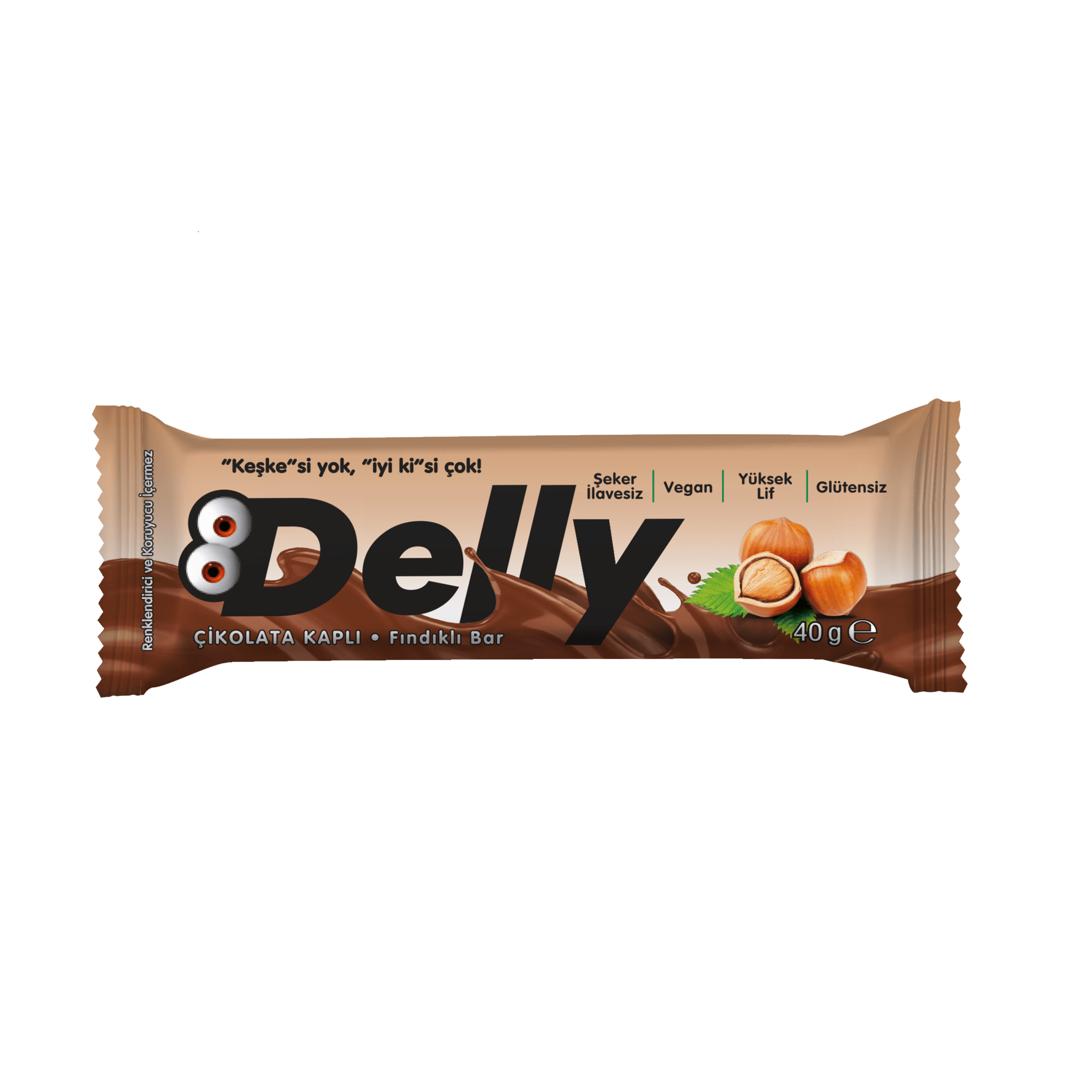 Delly Şekersiz Çikolata Kaplı Fındıklı Bar 20 gr