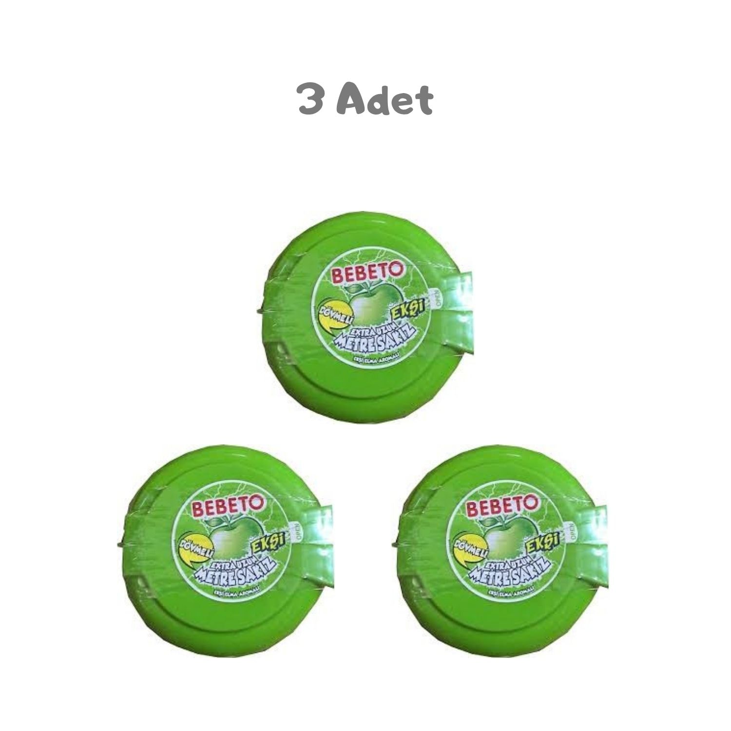 Bebeto Ekşi Elma Ekstra Uzun Metre Sakız (25 Gr) 3 Adet