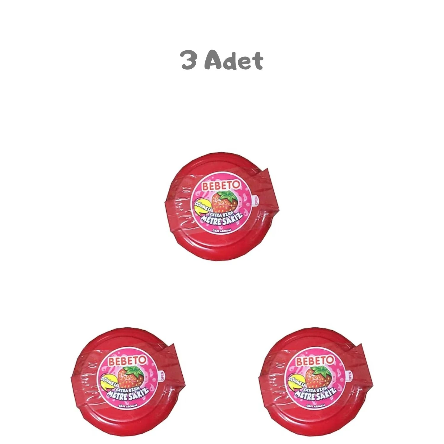 Bebeto Çilek Aromalı Ekstra Uzun Metre Sakız (25 Gr) 3 Adet