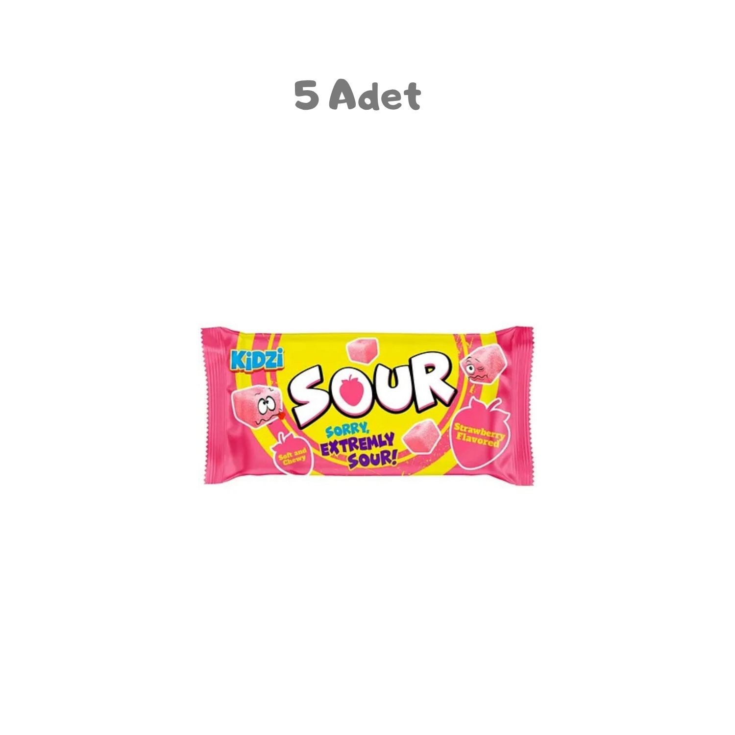 Kidzi Sour Çilek Aromalı Ekşili Sakız (20 Gr) 5 Adet