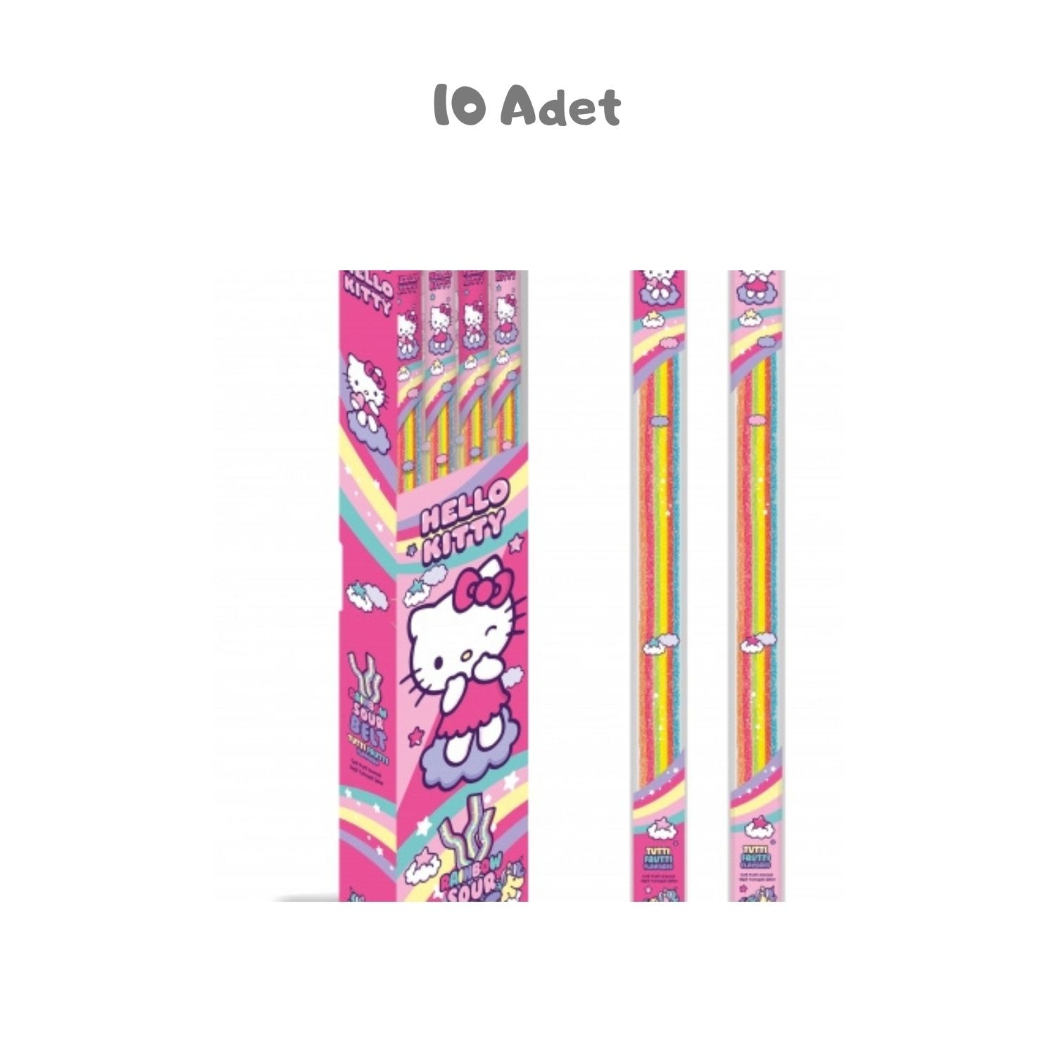 Hello Kitty Rainbow Ekşi Şerit Şeker Tutti Frutti Aromalı (15 Gr.) 10 Adet