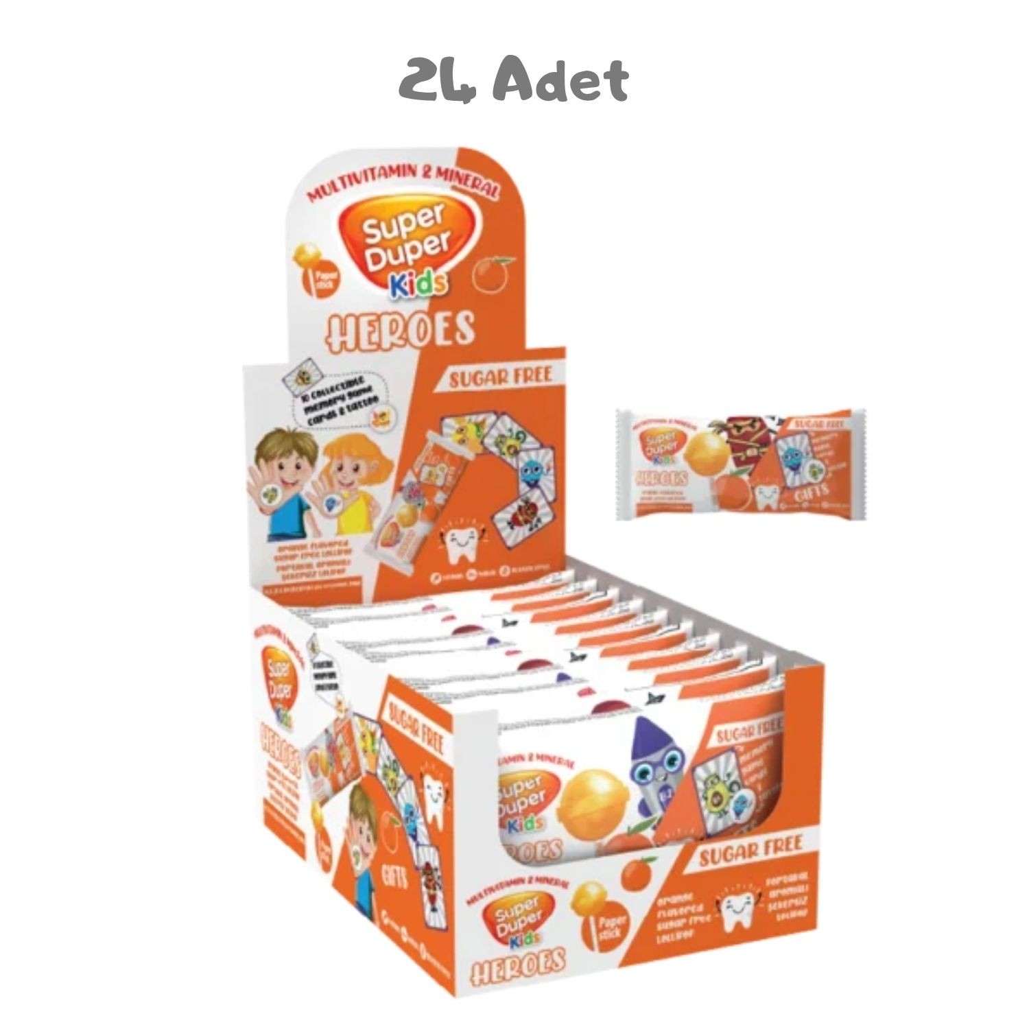 Super Duper Kids Zero Heroes Orange Lolipop 15g 24 Adet