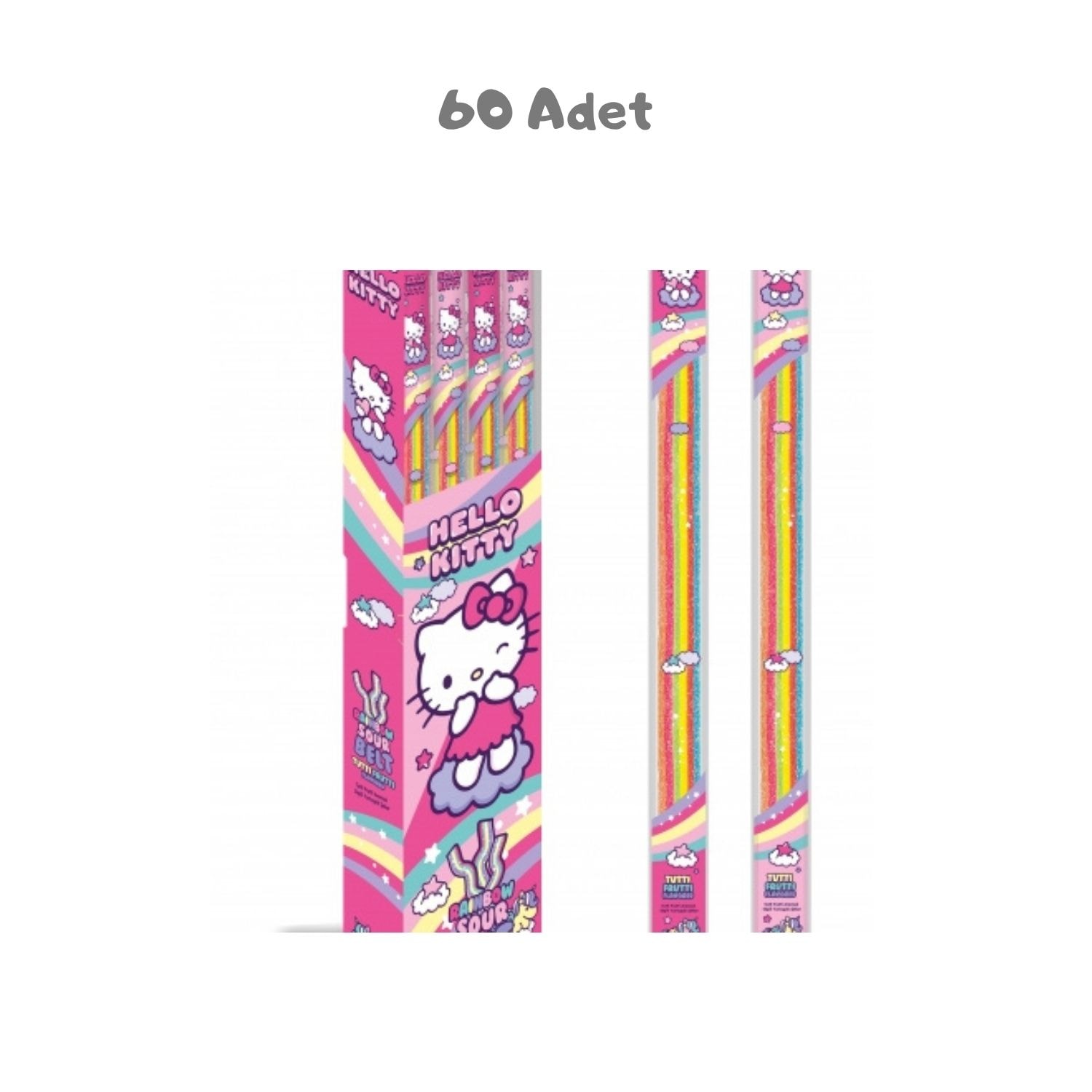 Hello Kitty Rainbow Ekşi Şerit Şeker Tutti Frutti Aromalı (15 Gr.) 60 Adet