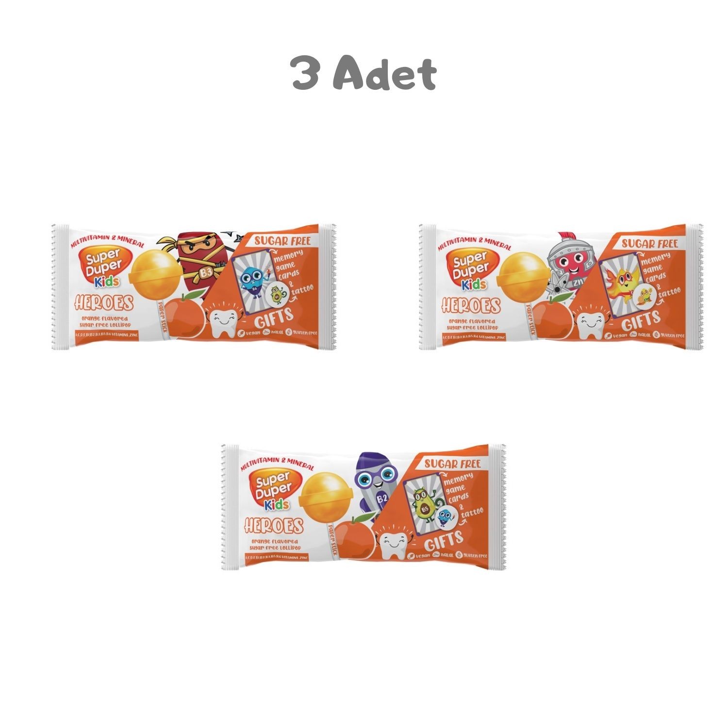 Super Duper Kids Zero Heroes Orange Lolipop 15g 3 Adet