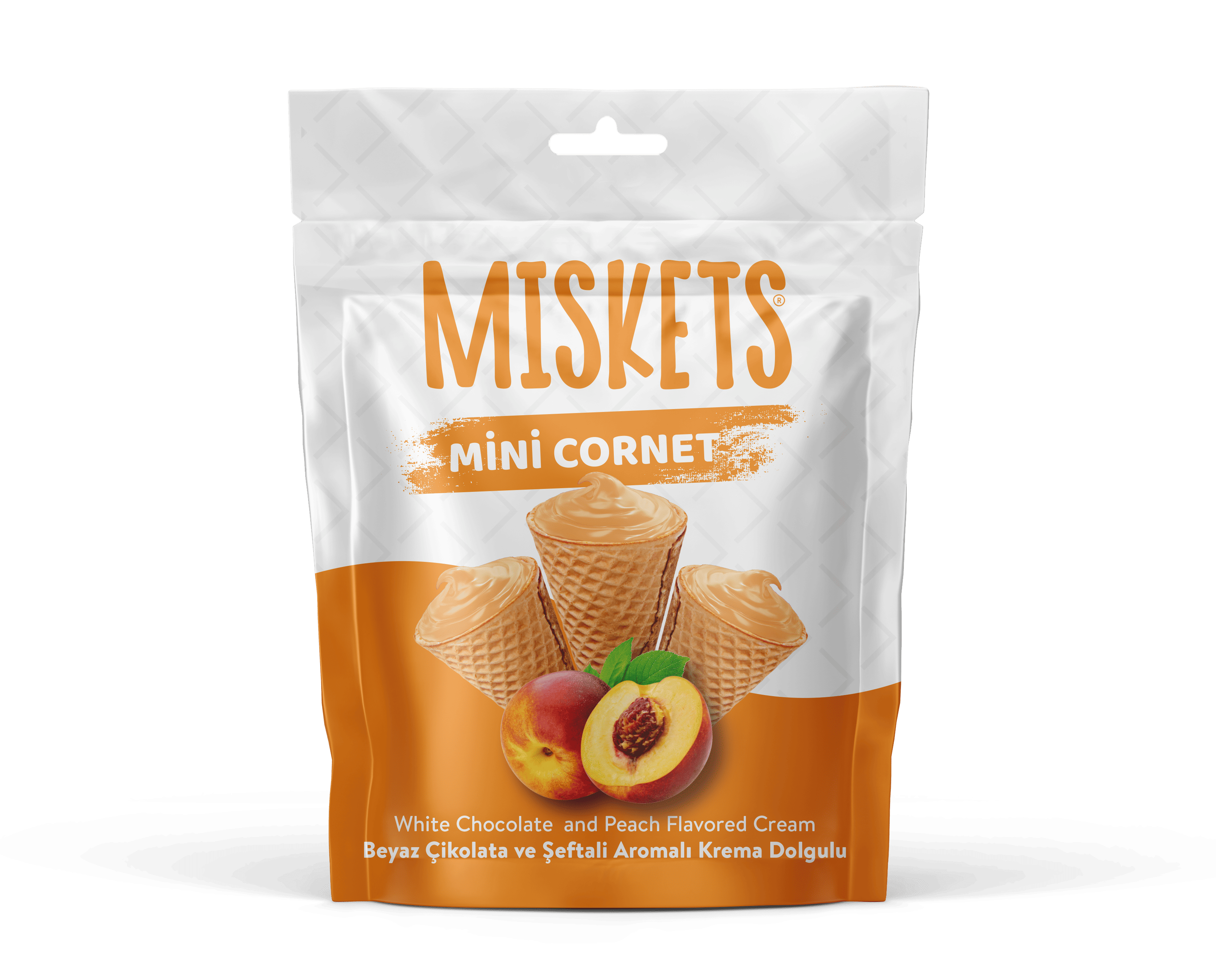Miskets Beyaz Çikolata ve Şeftali Aromalı Mini Kornet 50g
