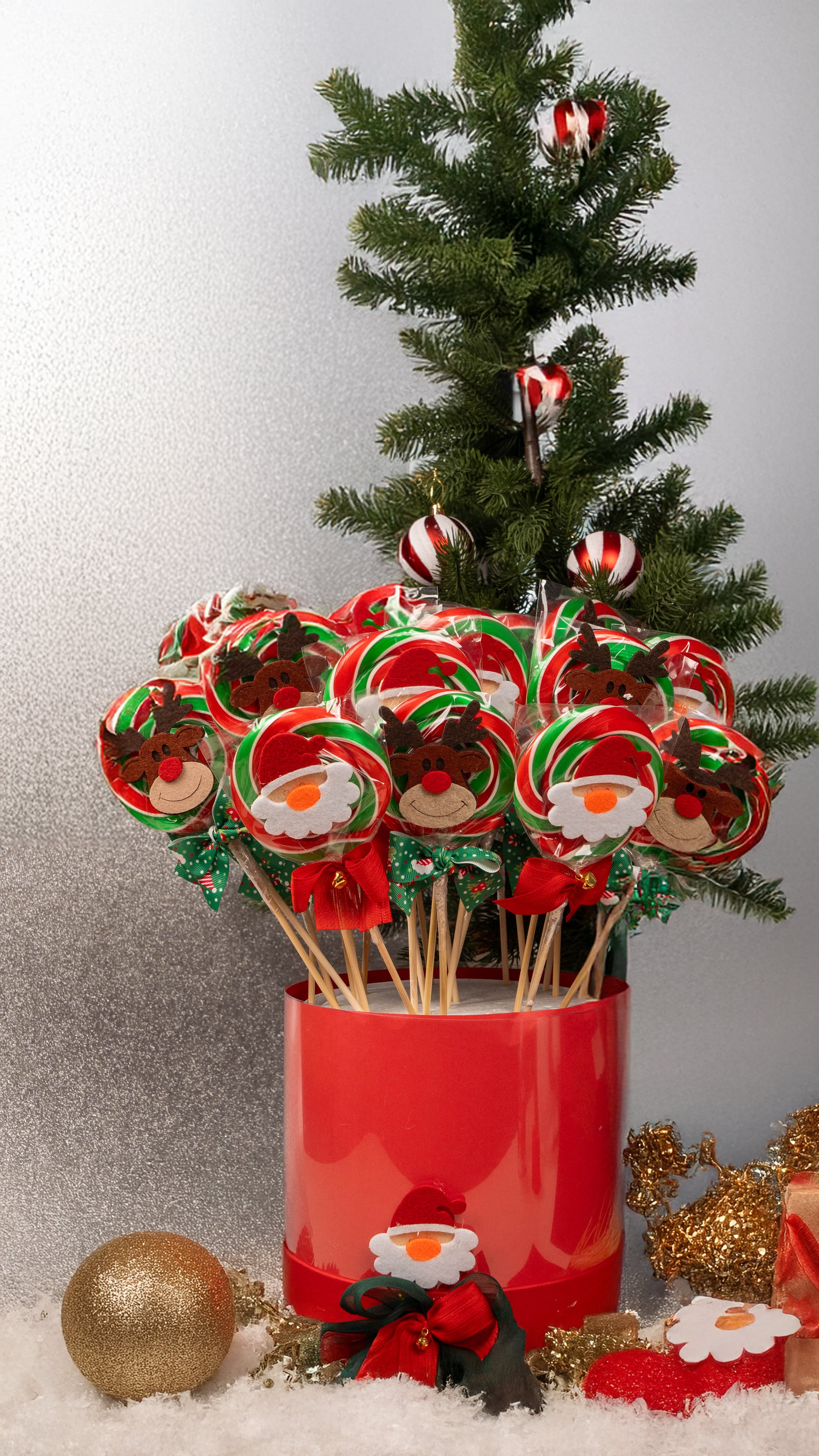 CandyZoo Yuvarlak Büyük Lolipop Yılbaşı Süslü Figürlü Şeker 60-70 Gr. 1 Adet