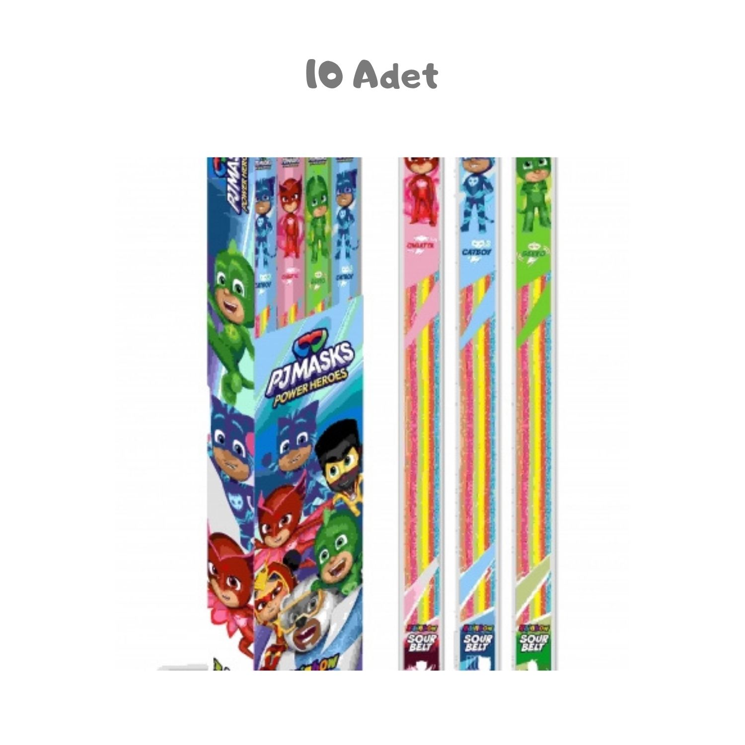 PJ Masks Rainbow Ekşi Şerit Şeker Tutti Frutti Aromalı (15 Gr.) 10 Adet