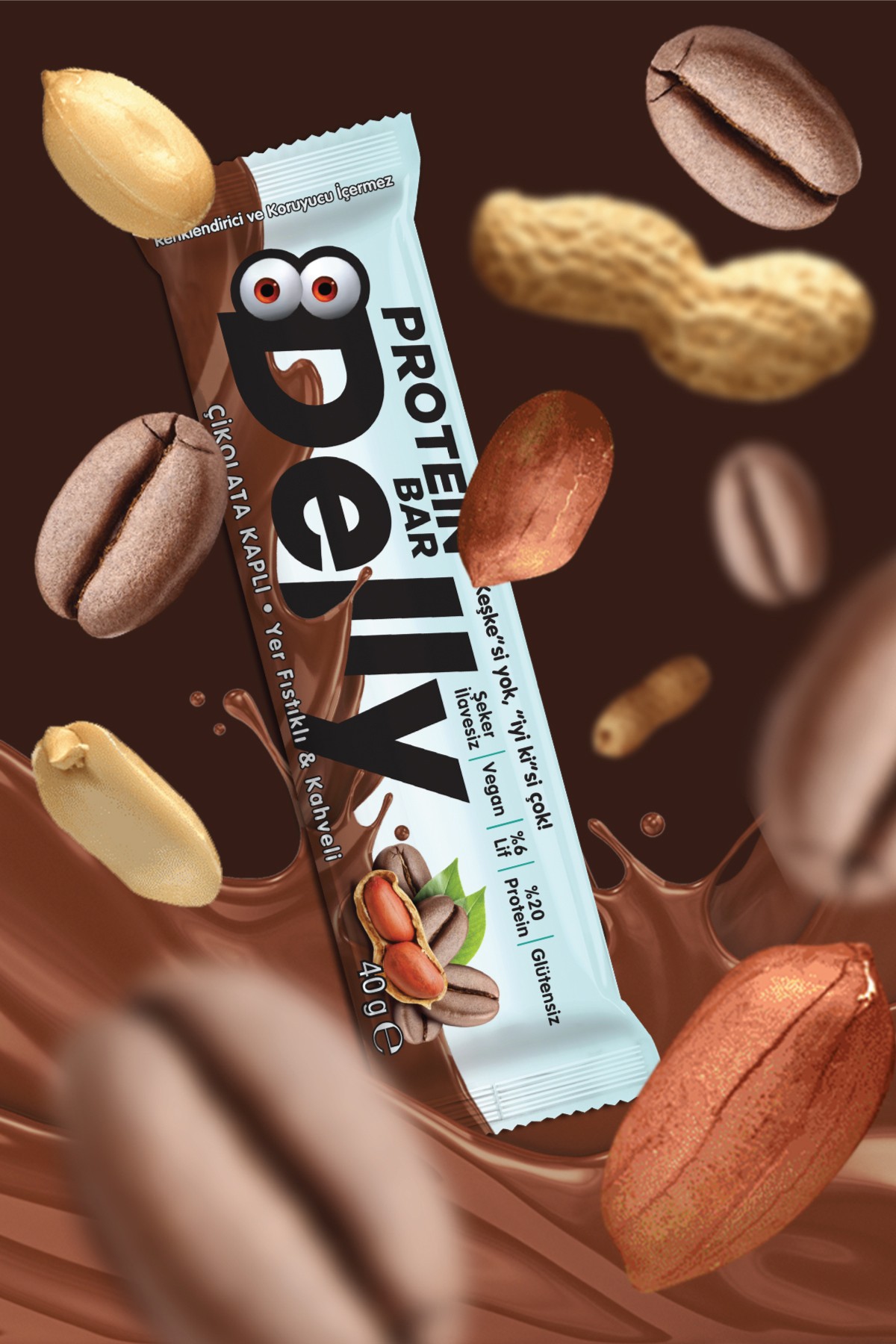 Delly Şekersiz Çikolata Kaplı Kahveli Proteinli Bar 40 gr