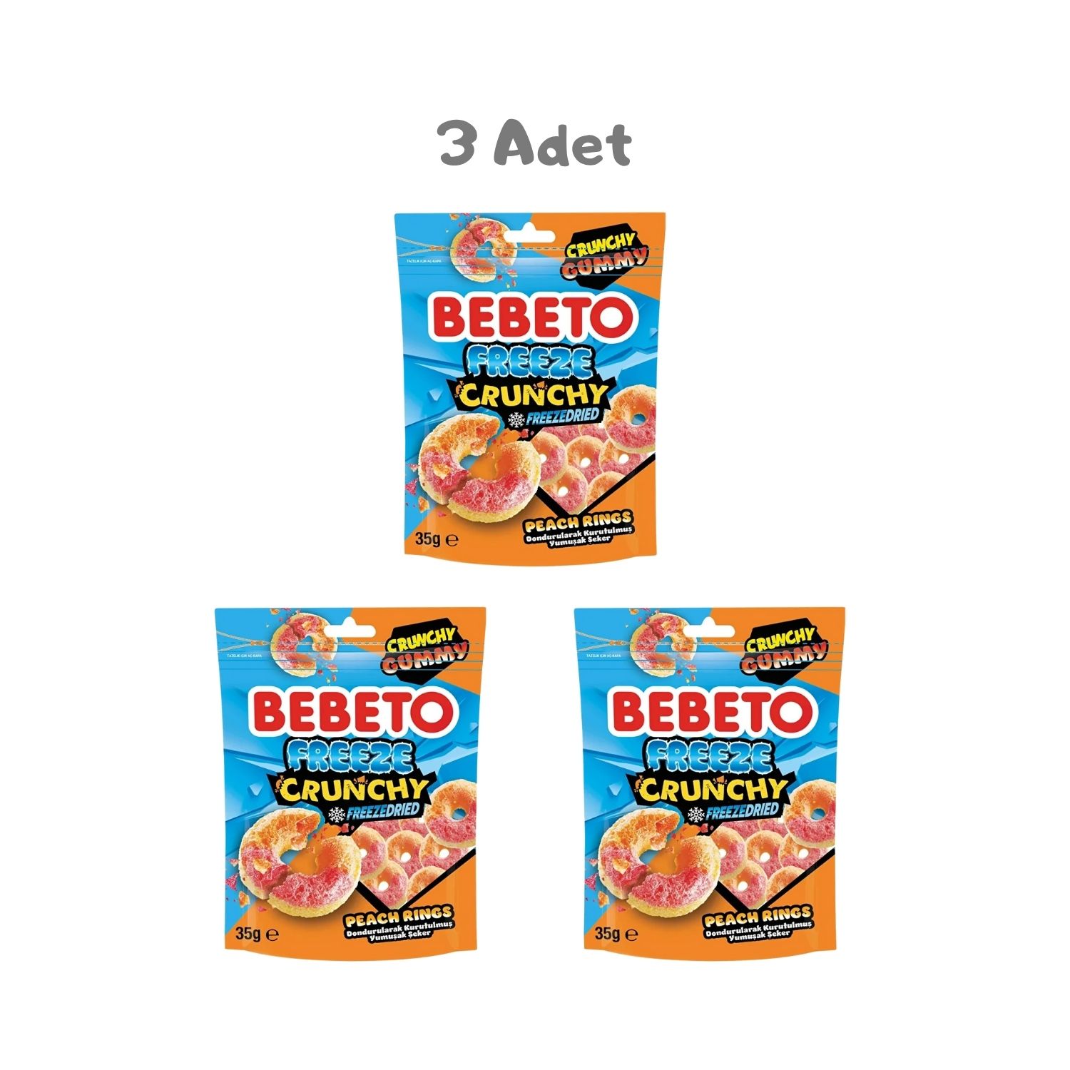 Bebeto Freeze Crunchy Peach Rings 35g 3 Adet