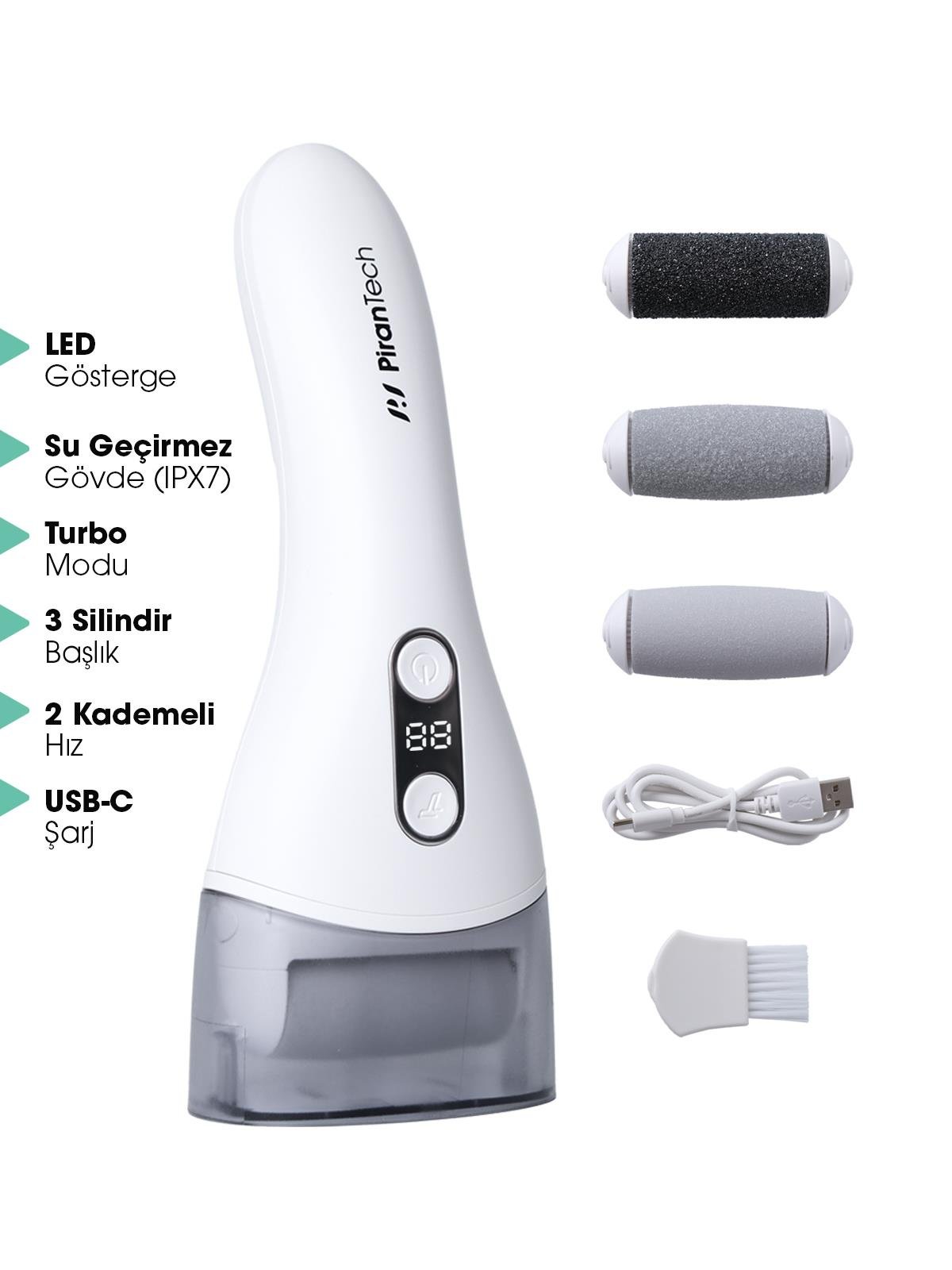 BCM-1138T LED Ekran Göstergeli Turbo Modlu Su Geçirmez Ayak Bakım Törpü Makinesi