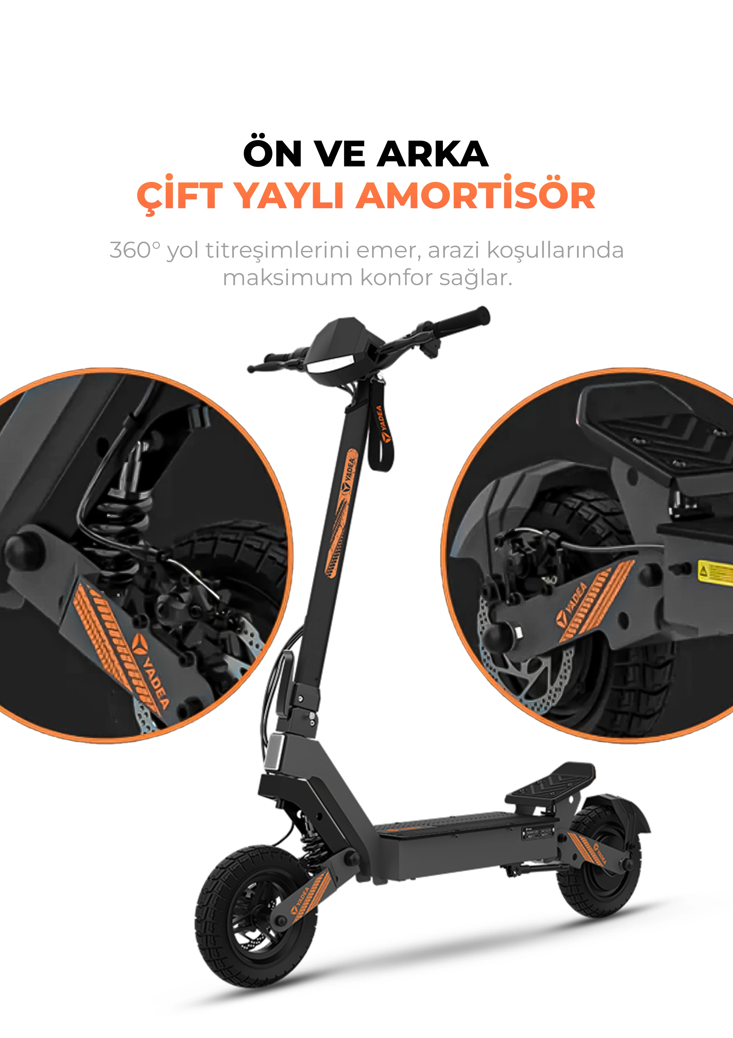 Yadea G10 Elektrikli Scooter 800W-1200W Güç – 50KM Menzil, Dokunmatik Ekran, Çift Süspansiyon