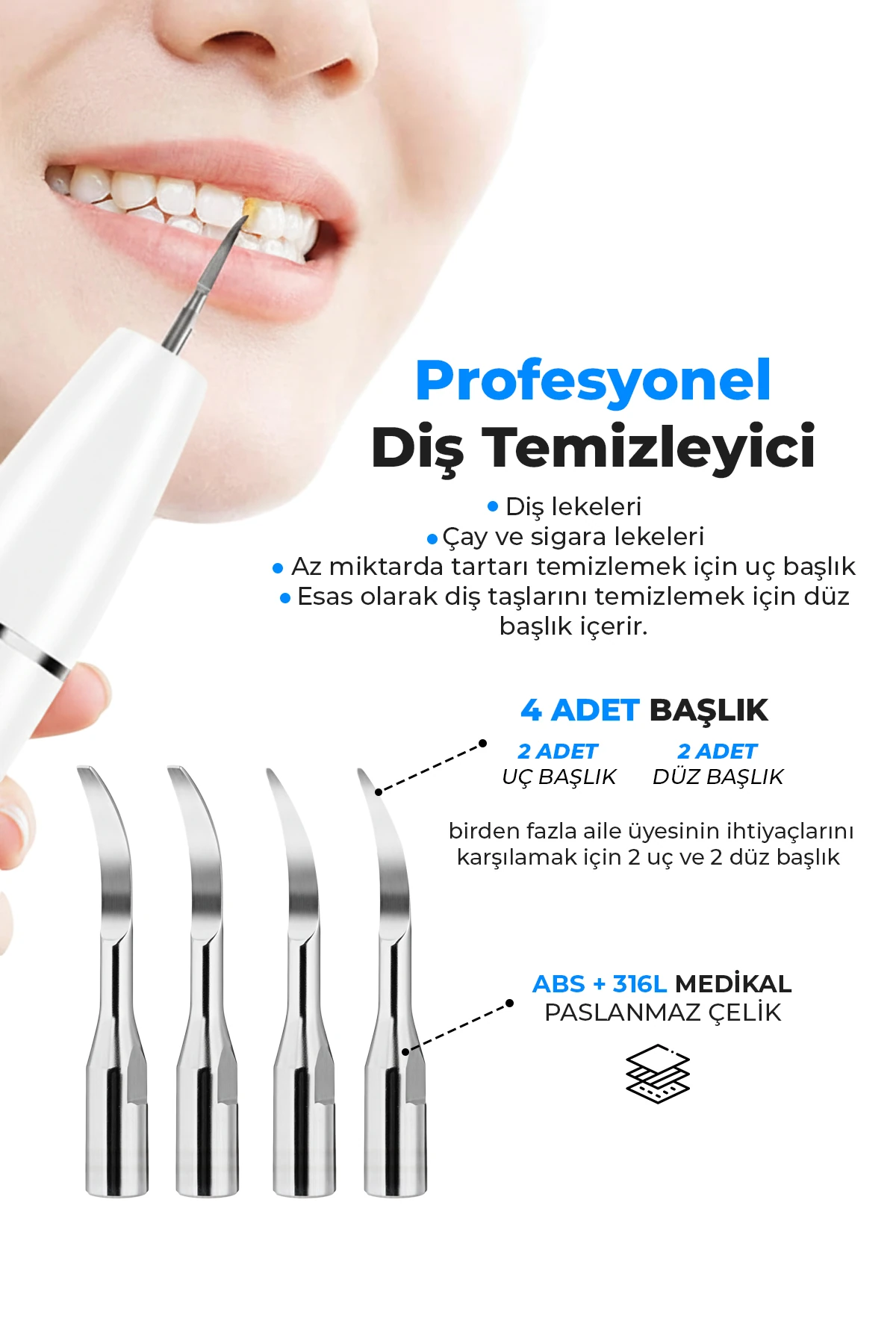 Pirantech C12M Profesyonel Diş Temizleyici | 3 Modlu, 2 Başlıklı, USB Şarjlı, IPX7 Su Geçirmez