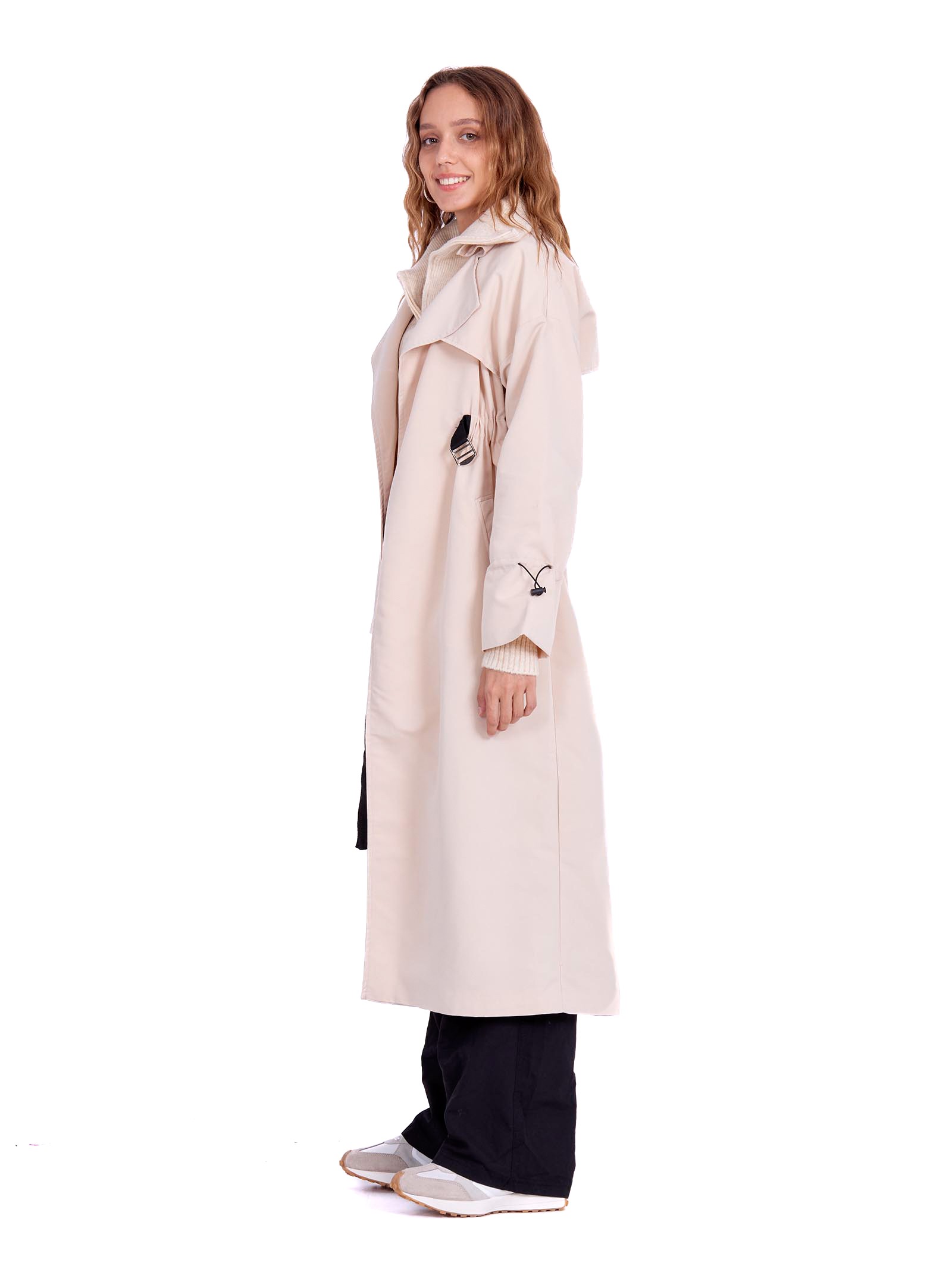 Rubber Detailed Trench Coat Beige