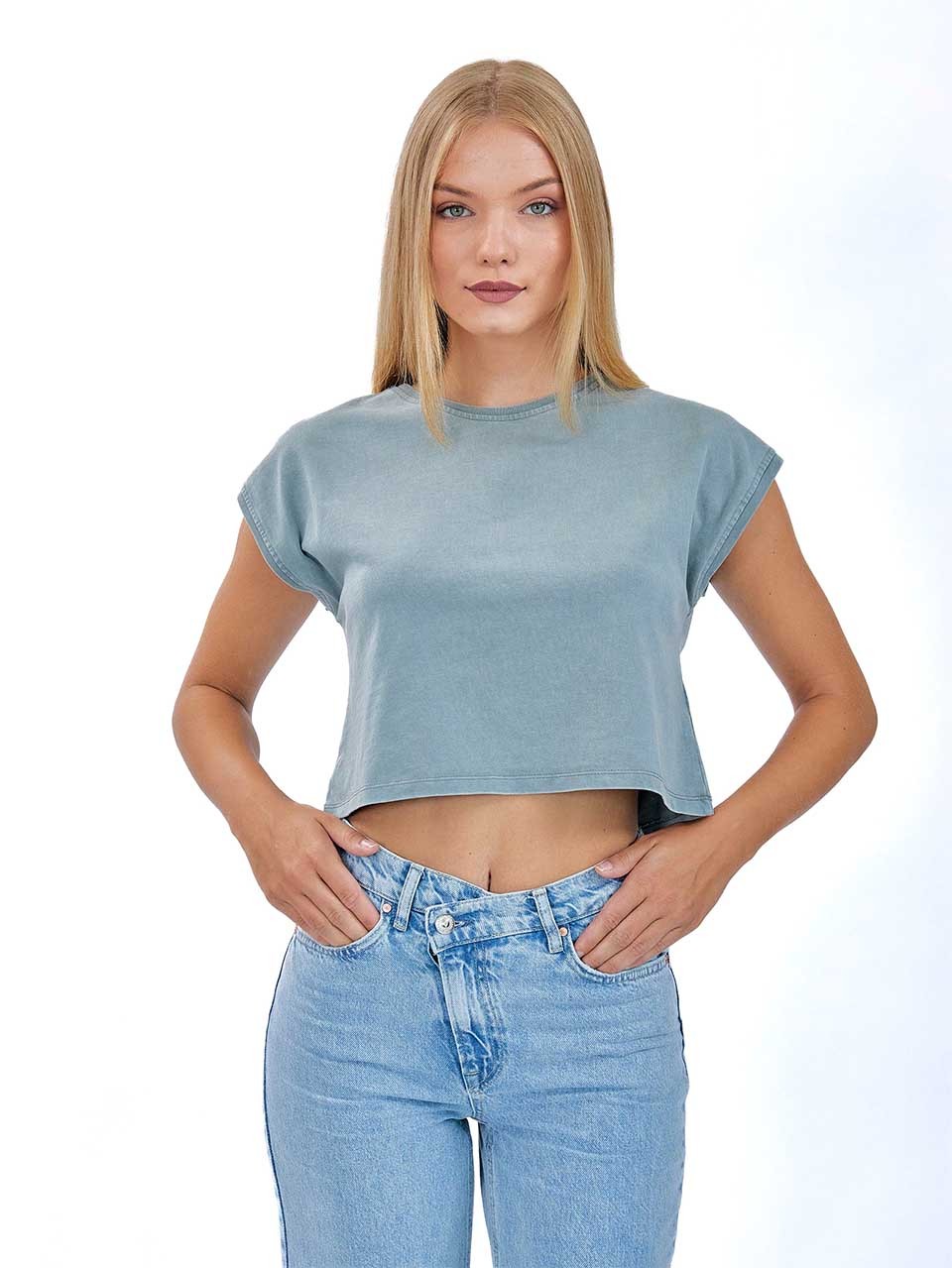 Women's Short Sleeve Faded Effect T-Shirt Grey