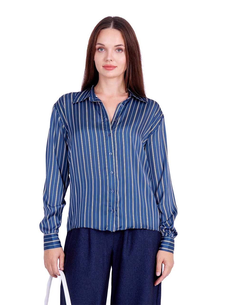 Satin striped Blouse classic fit Navy Blue