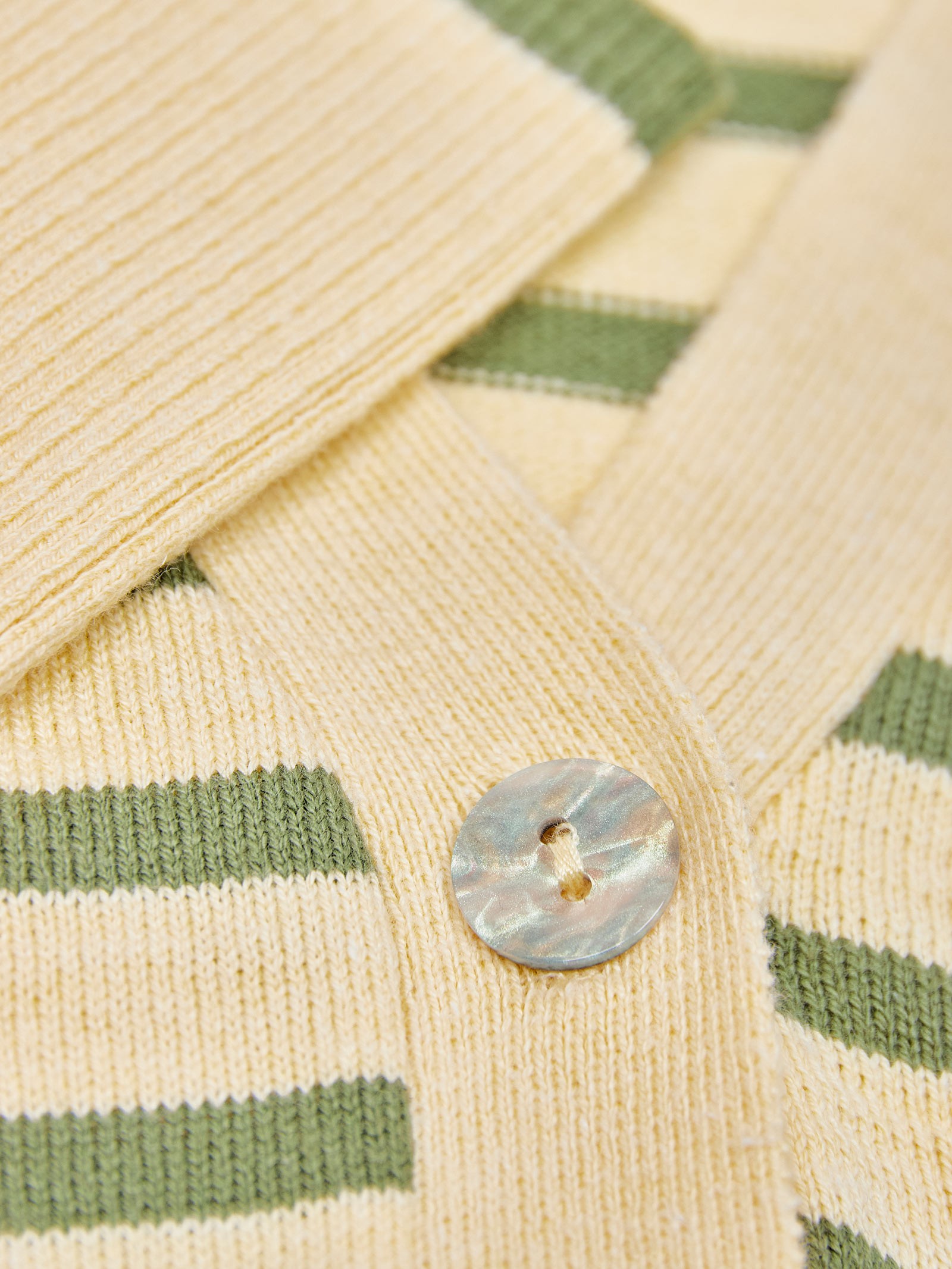 V-Neck Striped Long Sleeve Cardigan Khaki