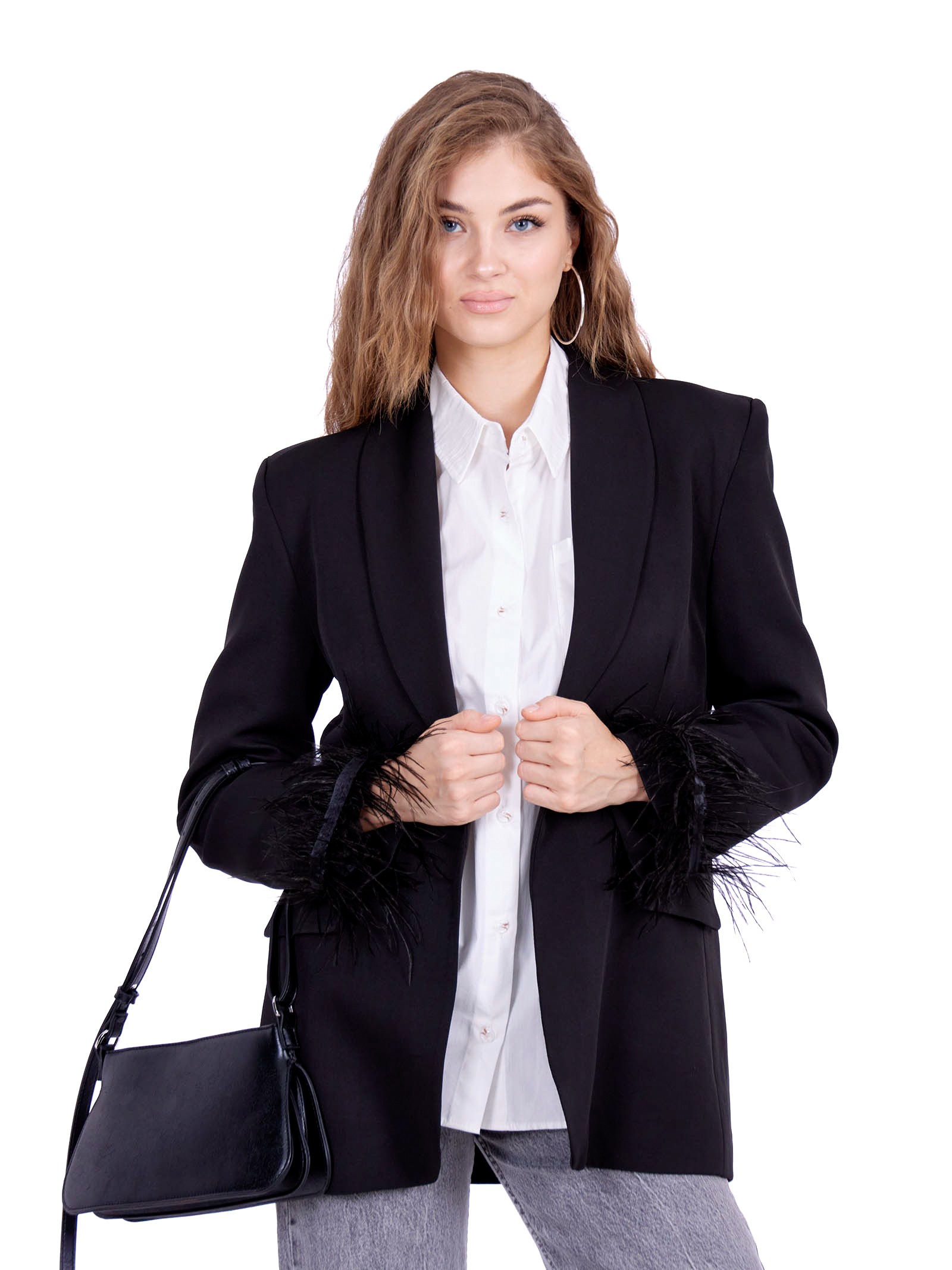 Jacket with decorative ostrich feather sleeves Black