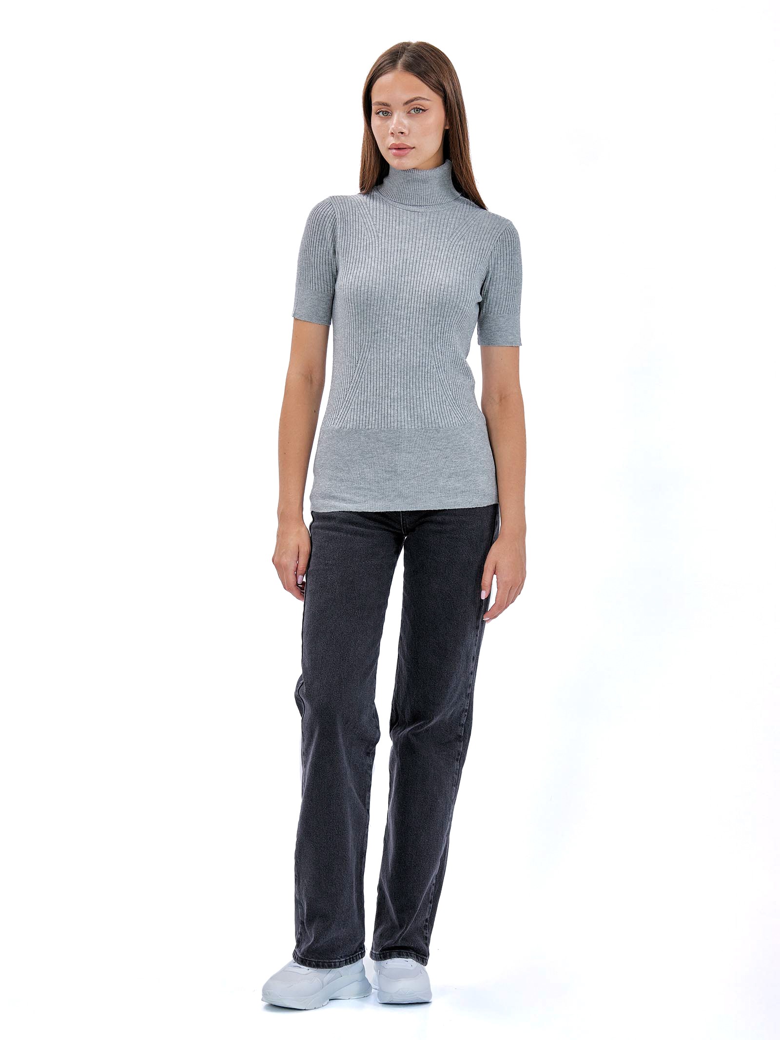 Turtleneck Short Sleeve Sweater Dark Grey