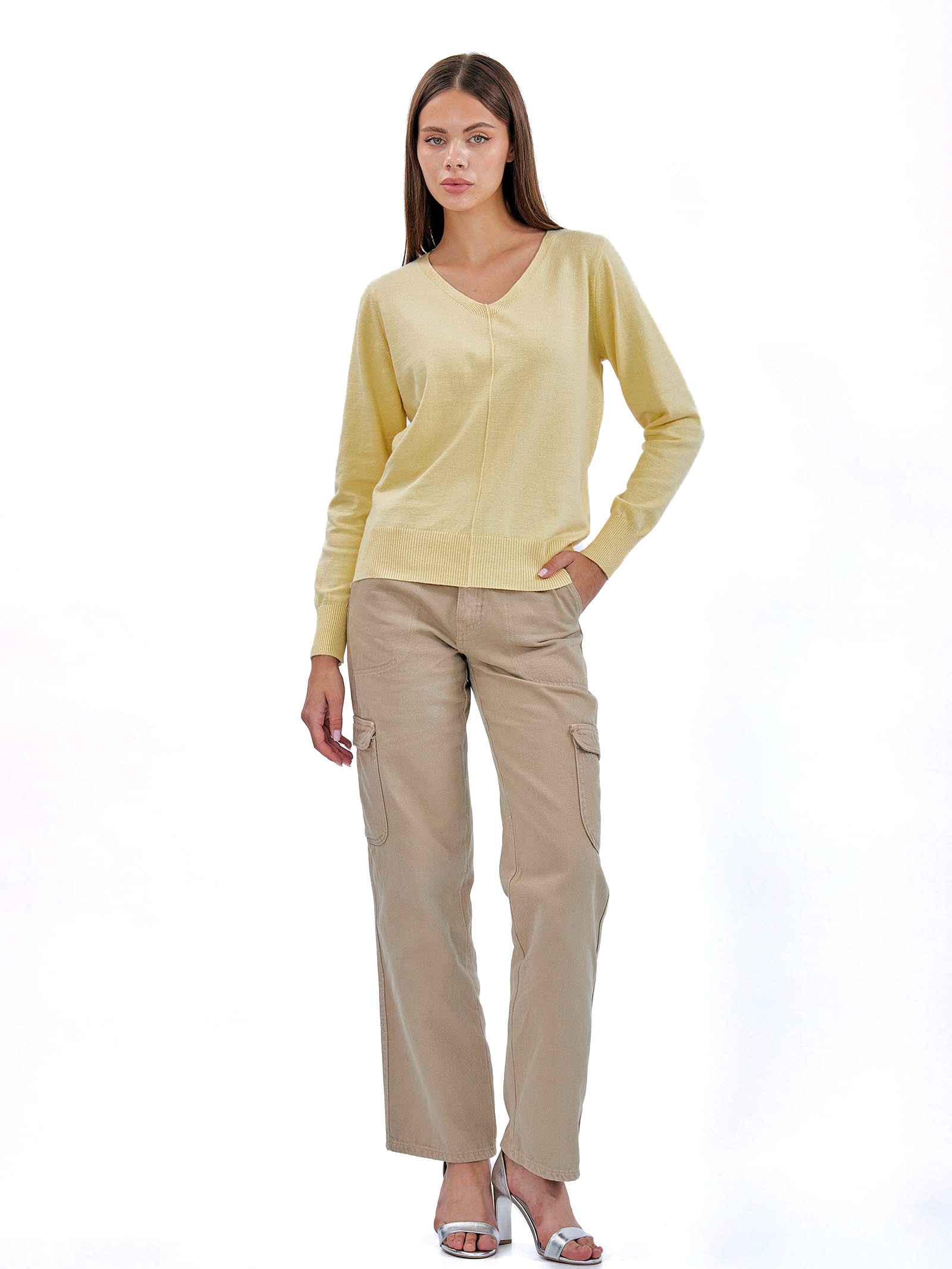 V-Neck Front Stitched Sweater Yellow