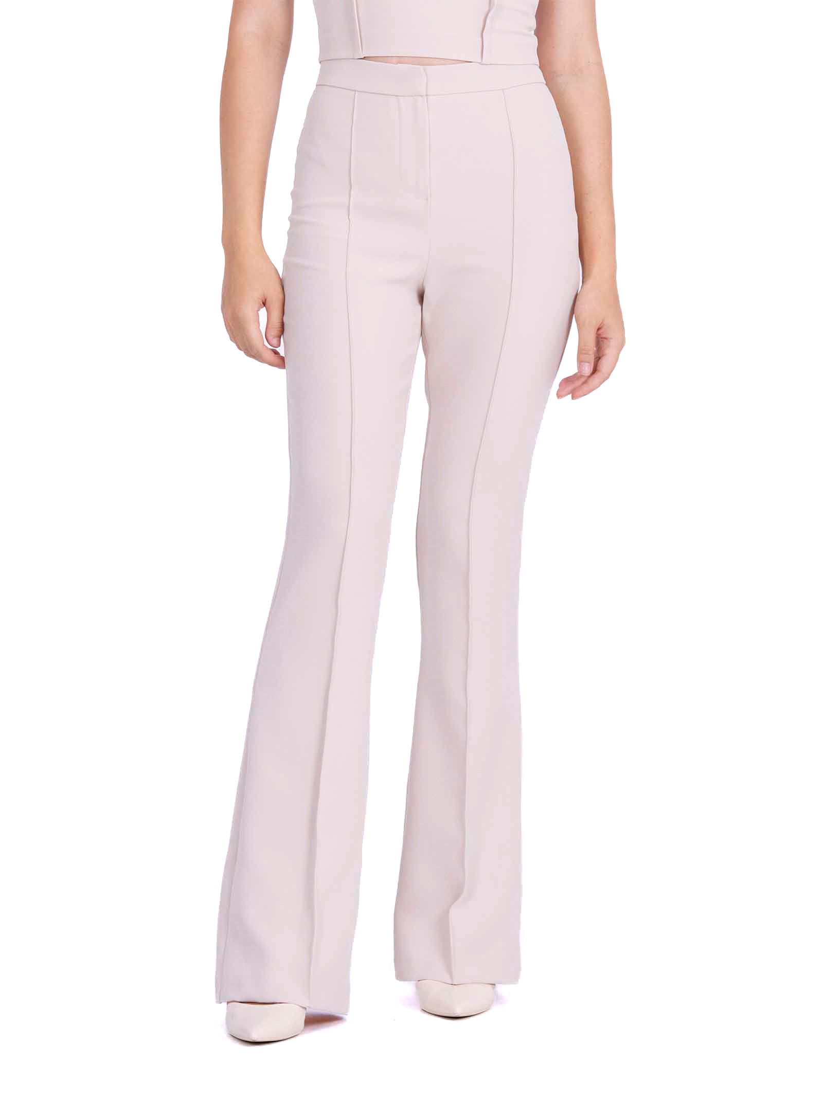 High Waist The bell bottom Trousers with arrows Beige