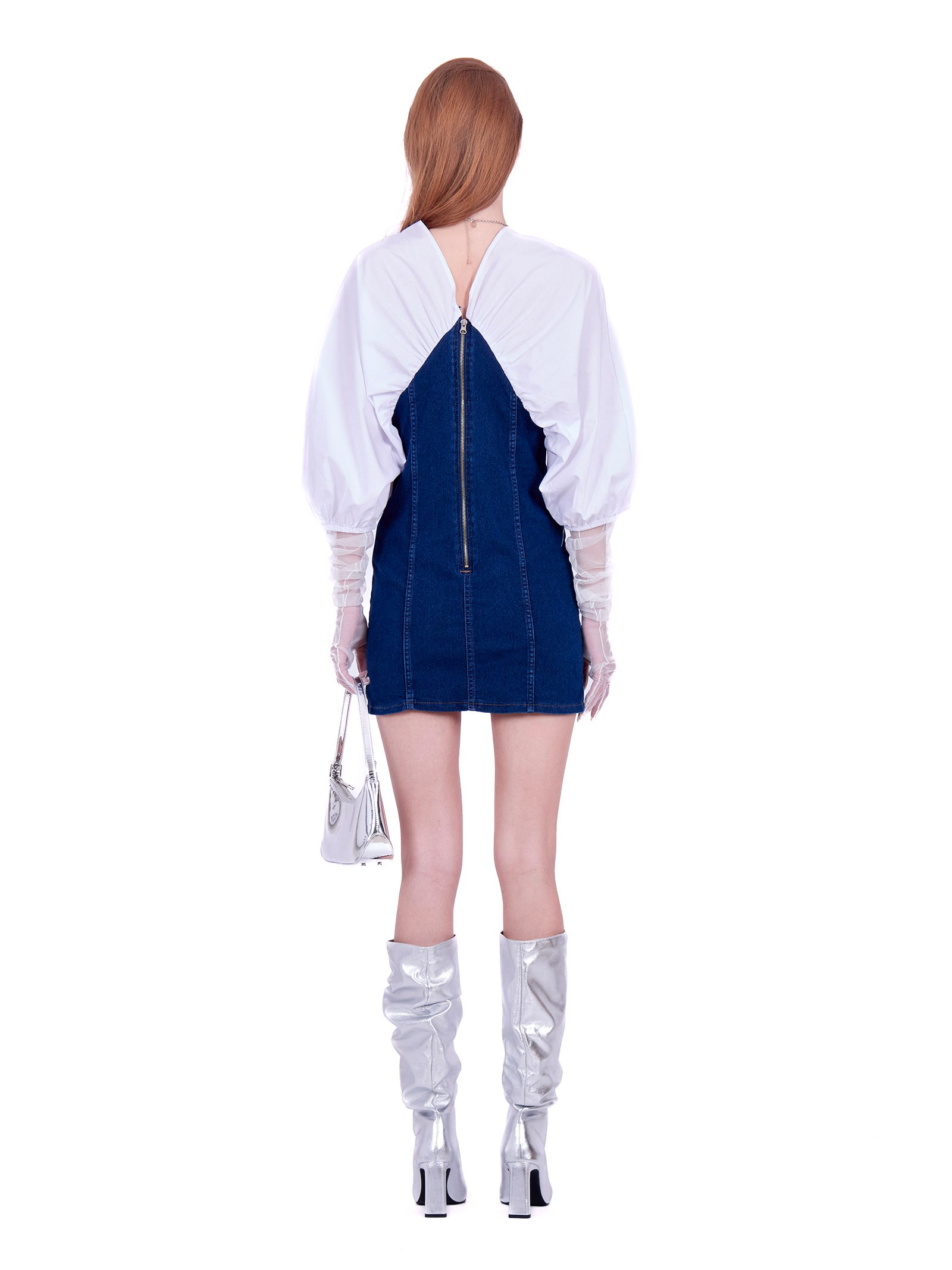 Two textured Dress cotton and denim White Blue