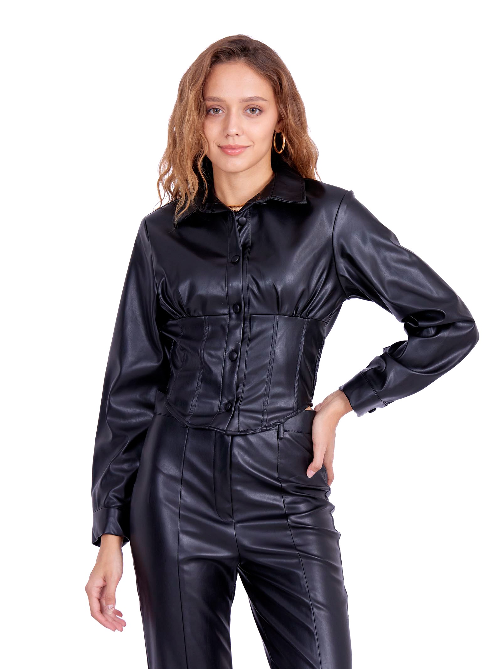  Faux leather crop Shirt with corset imitation 