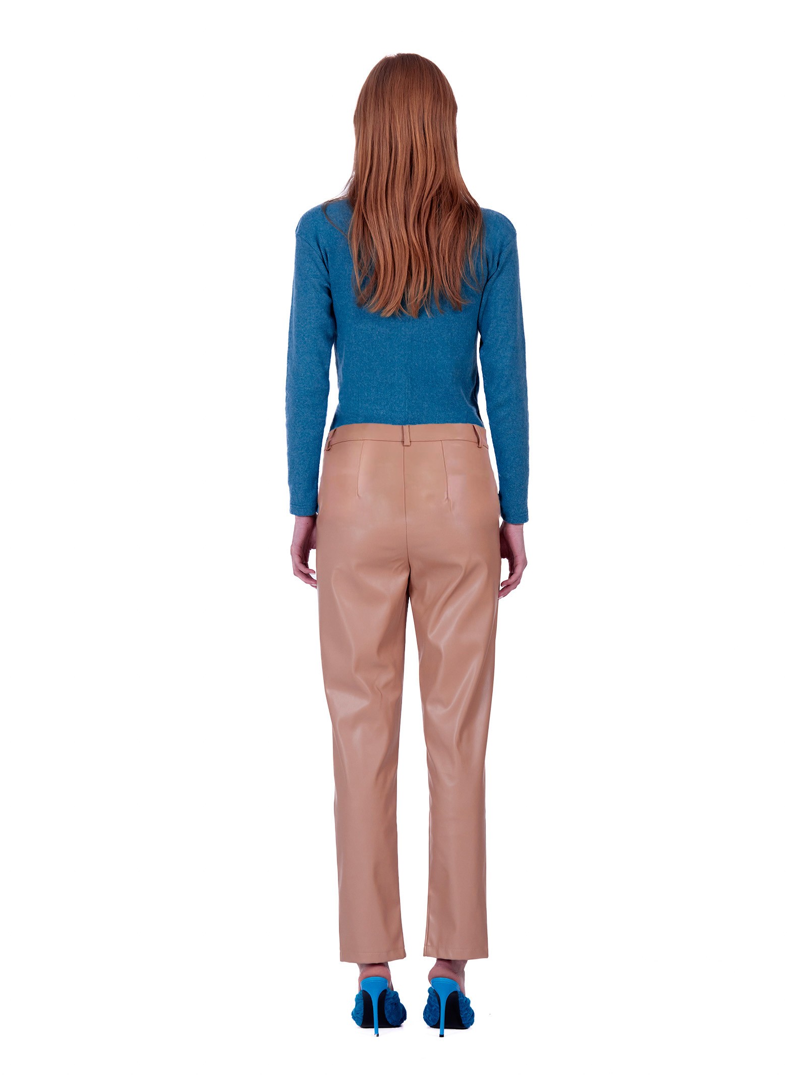 Faux leather Trouser with slits at the bottom Mink