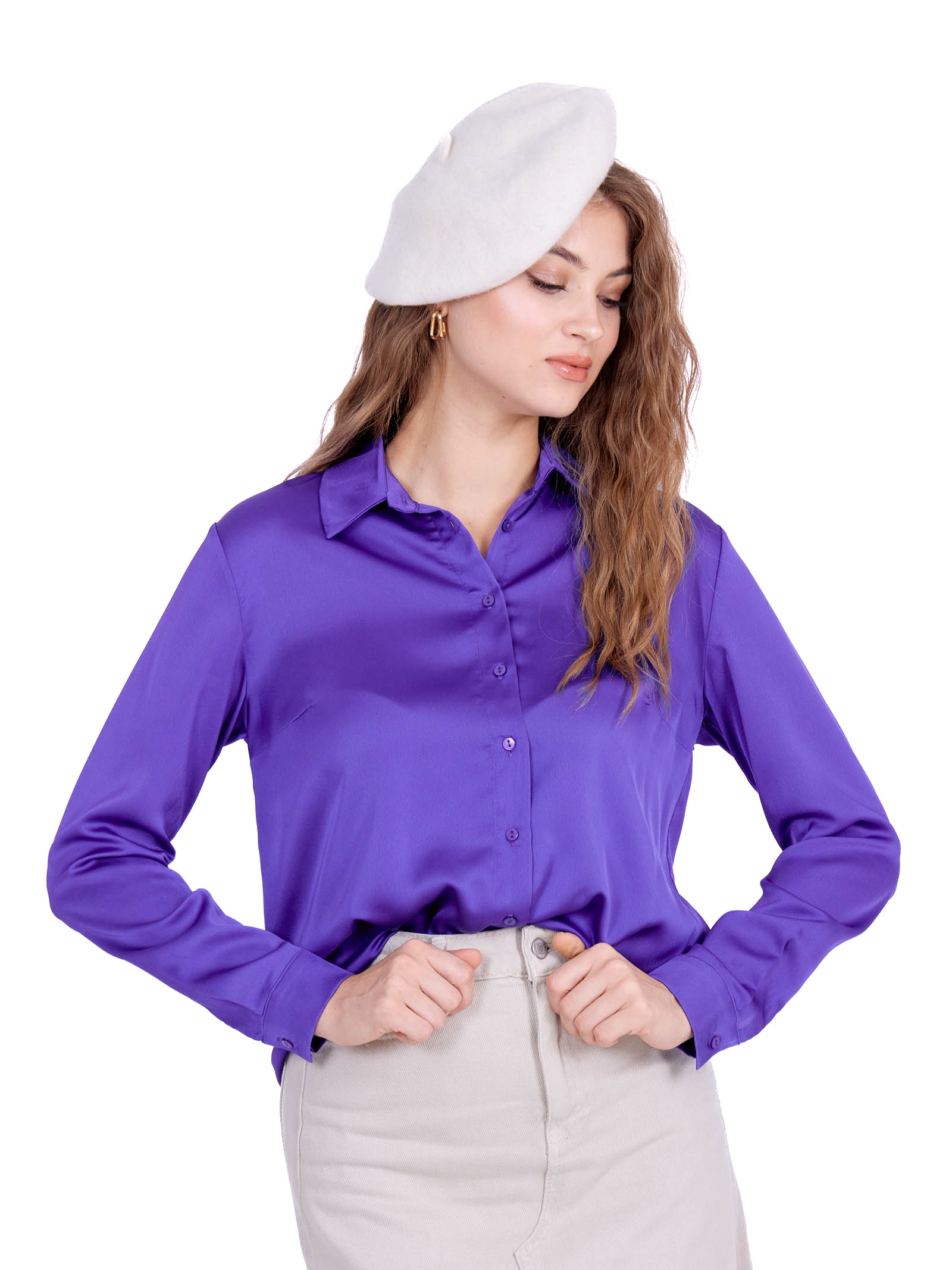 Satin Plain Shirt Purple