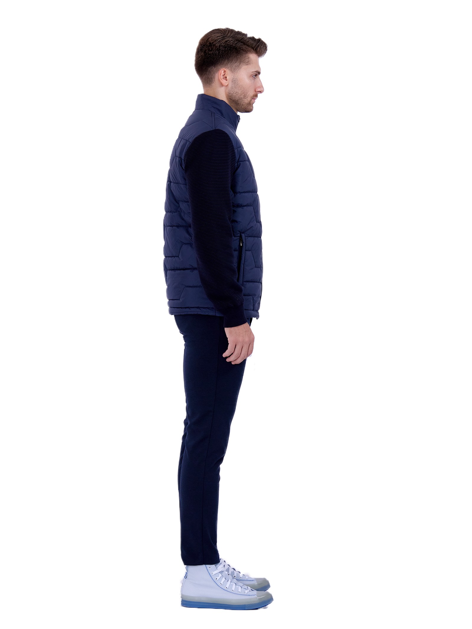 Winter jacket with knitted sleeves Navy Blue
