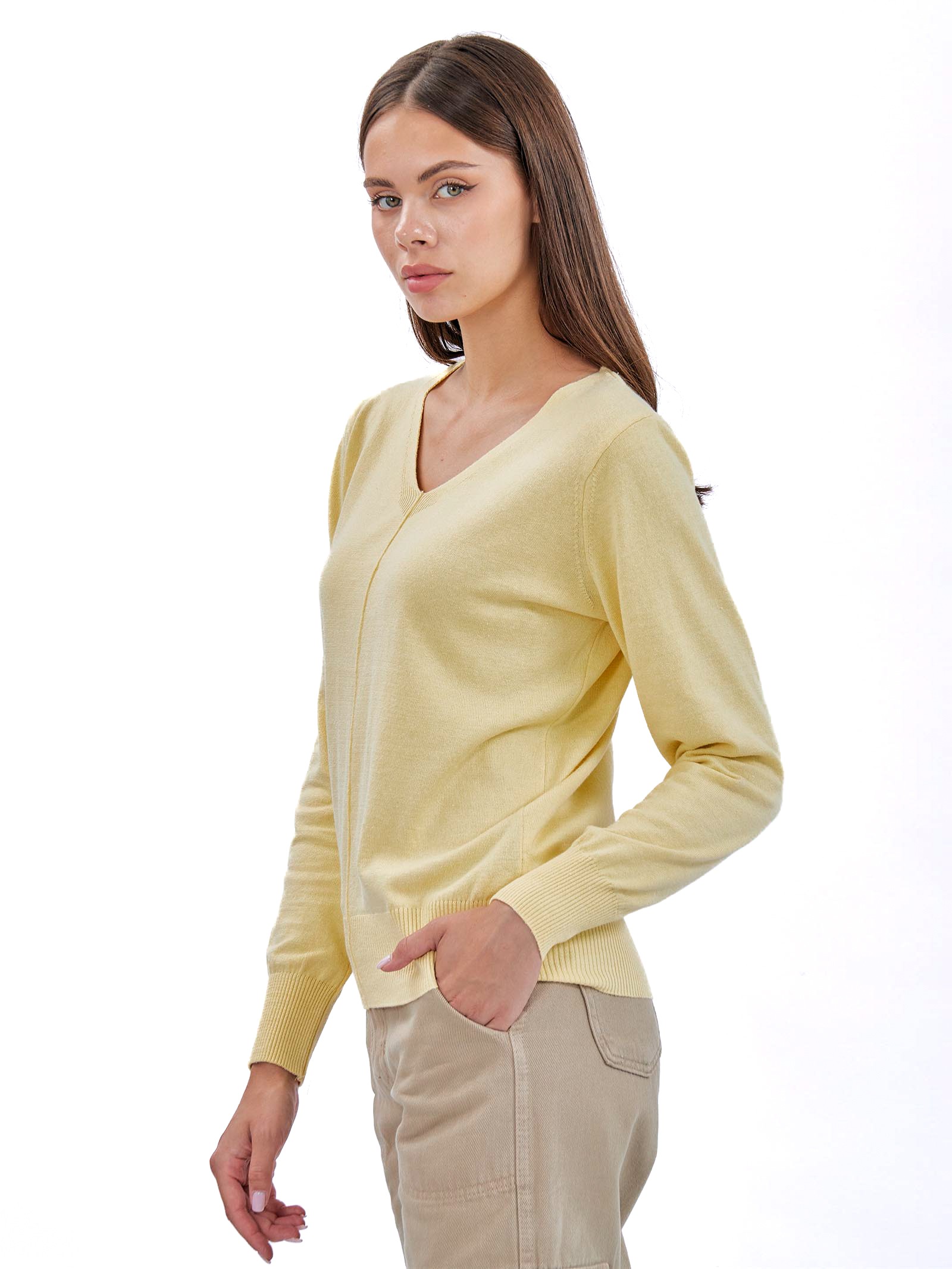 V-Neck Front Stitched Sweater Yellow