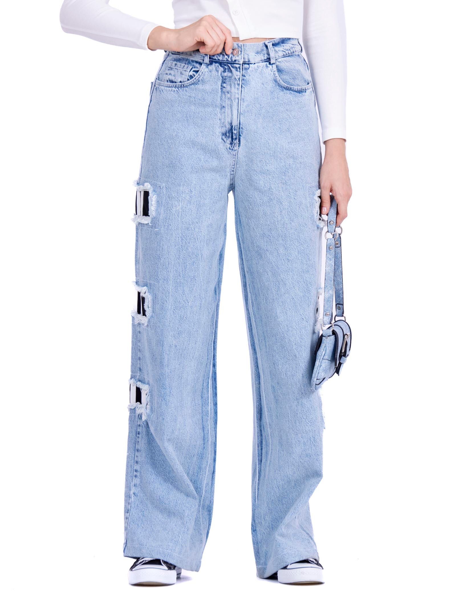 Jeans with side decorated sport details Light Blue