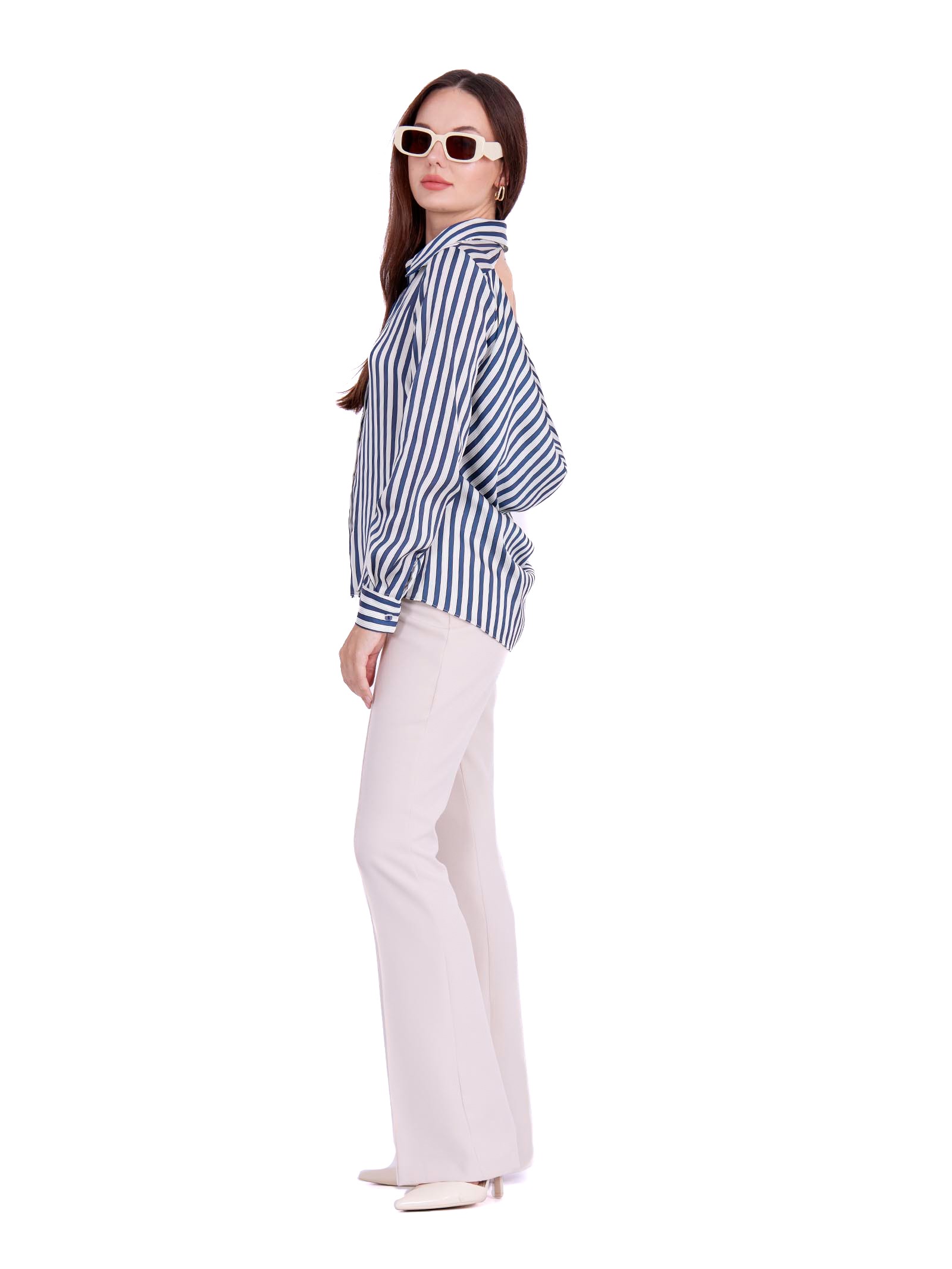Satin striped Shirt with opened back Navy Blue
