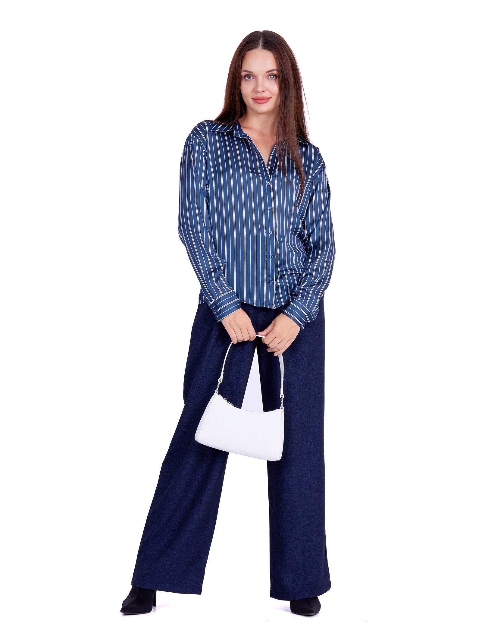 Satin striped Blouse classic fit Navy Blue
