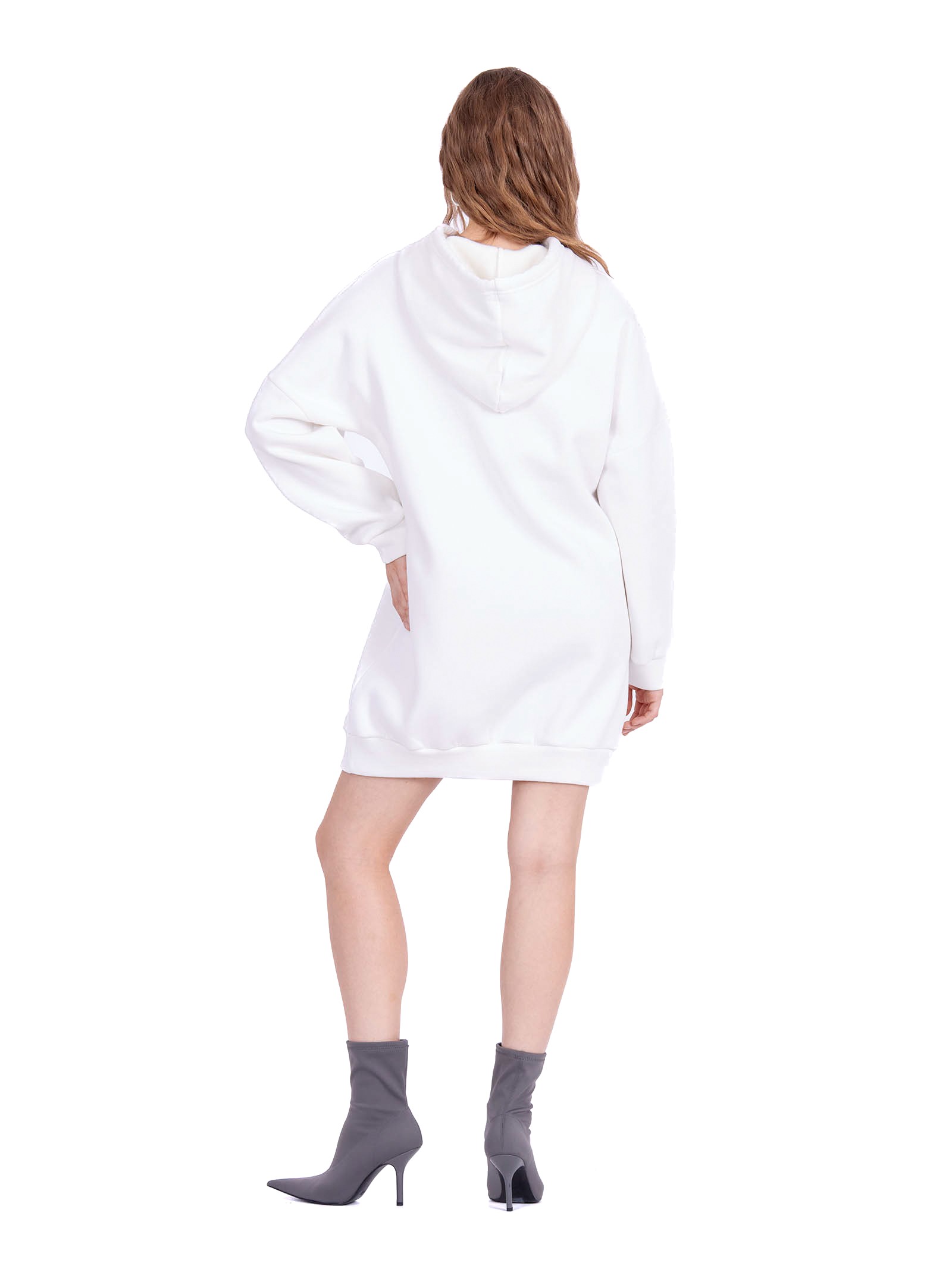 Oversize hoodie dress with lace Ecru