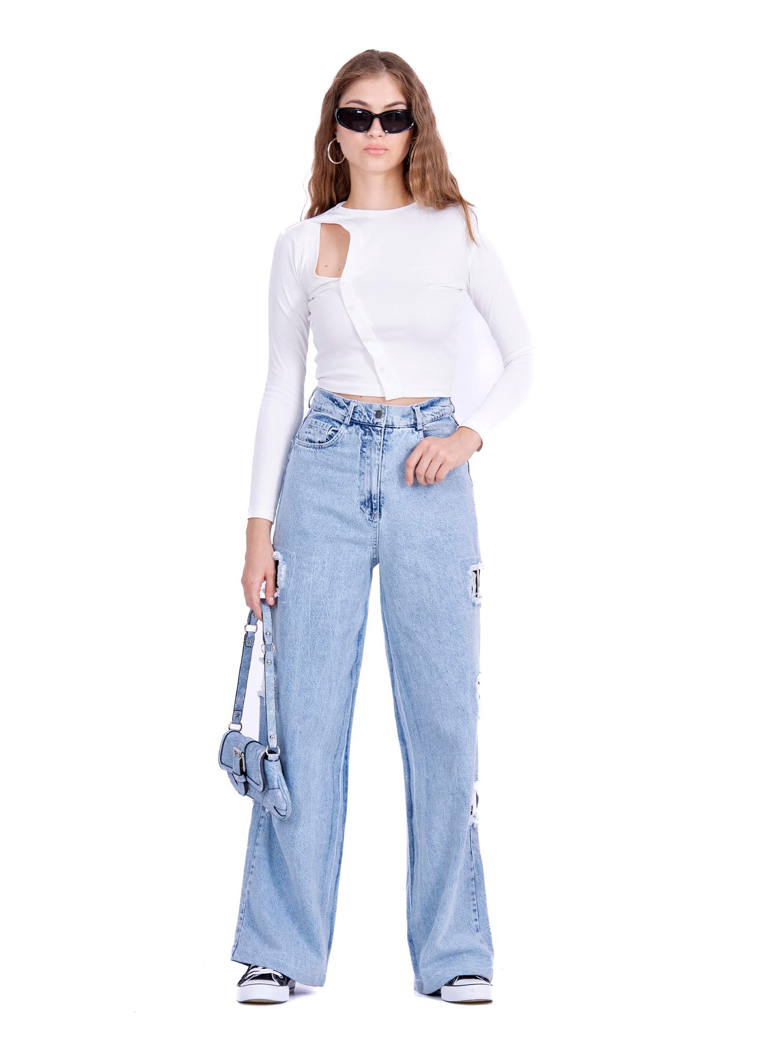 Jeans with side decorated sport details Light Blue