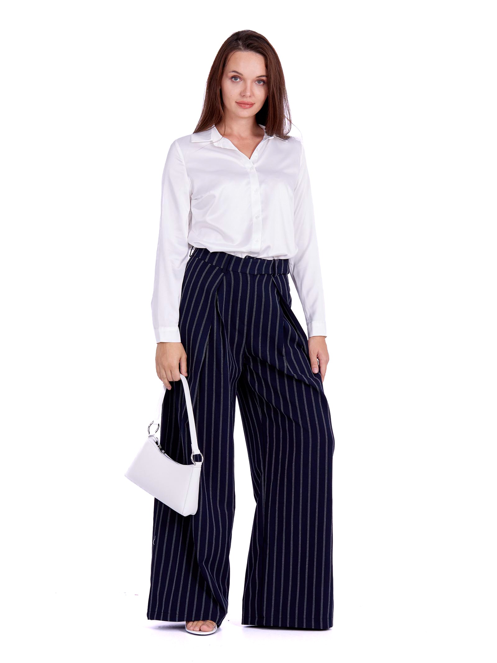 Wide leg pants with tiny stripes navy blue 