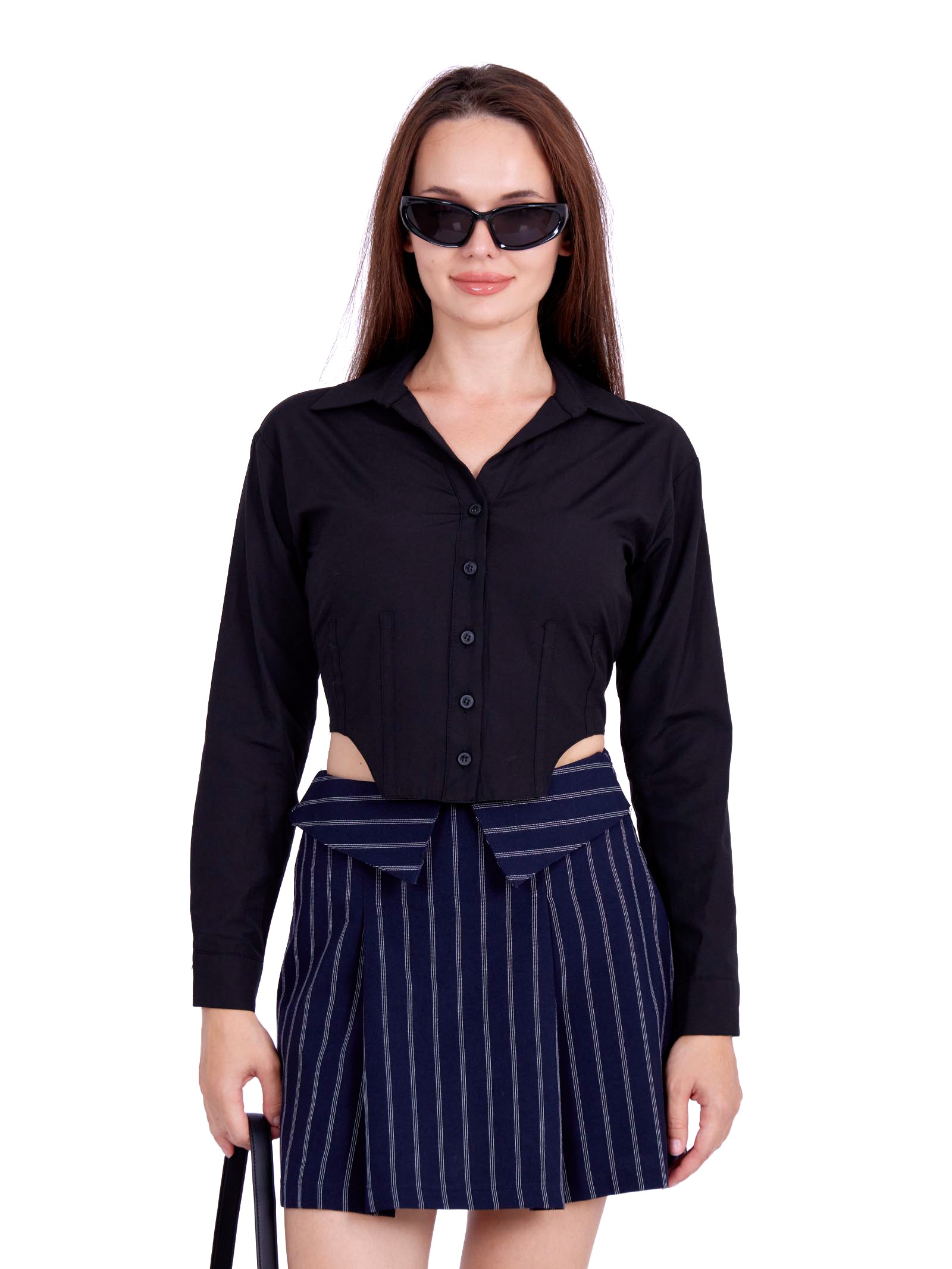 Cropped Black Shirt with imitation of corset