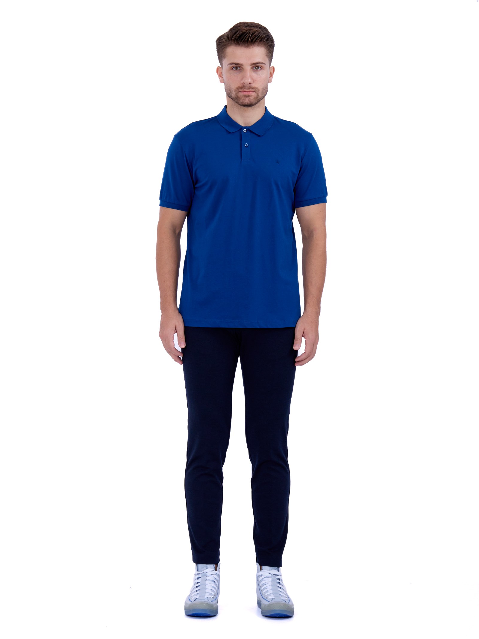 Blue Penye T-shirt with polo collar 