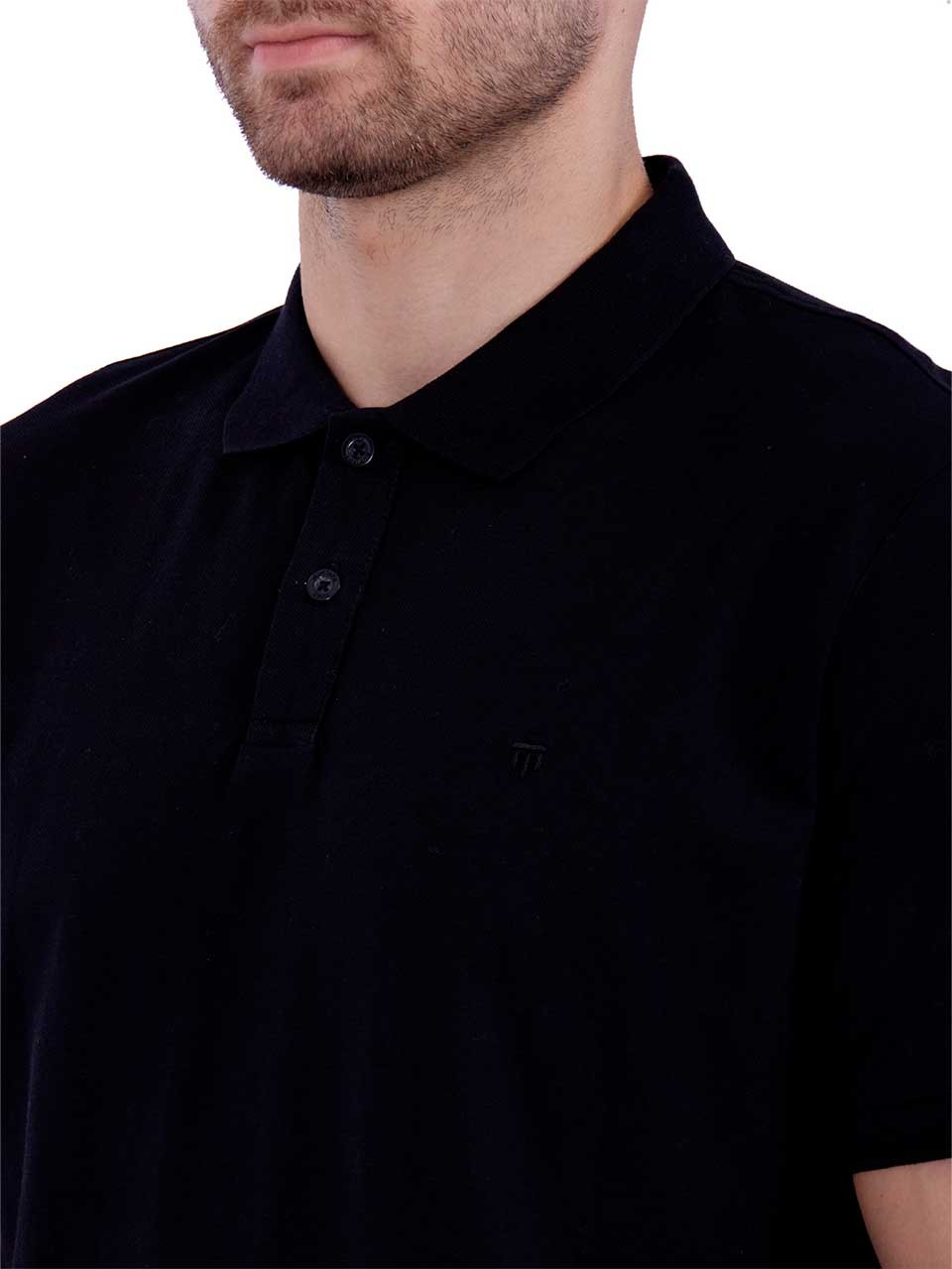 Black Penye T-shirt with polo collar 