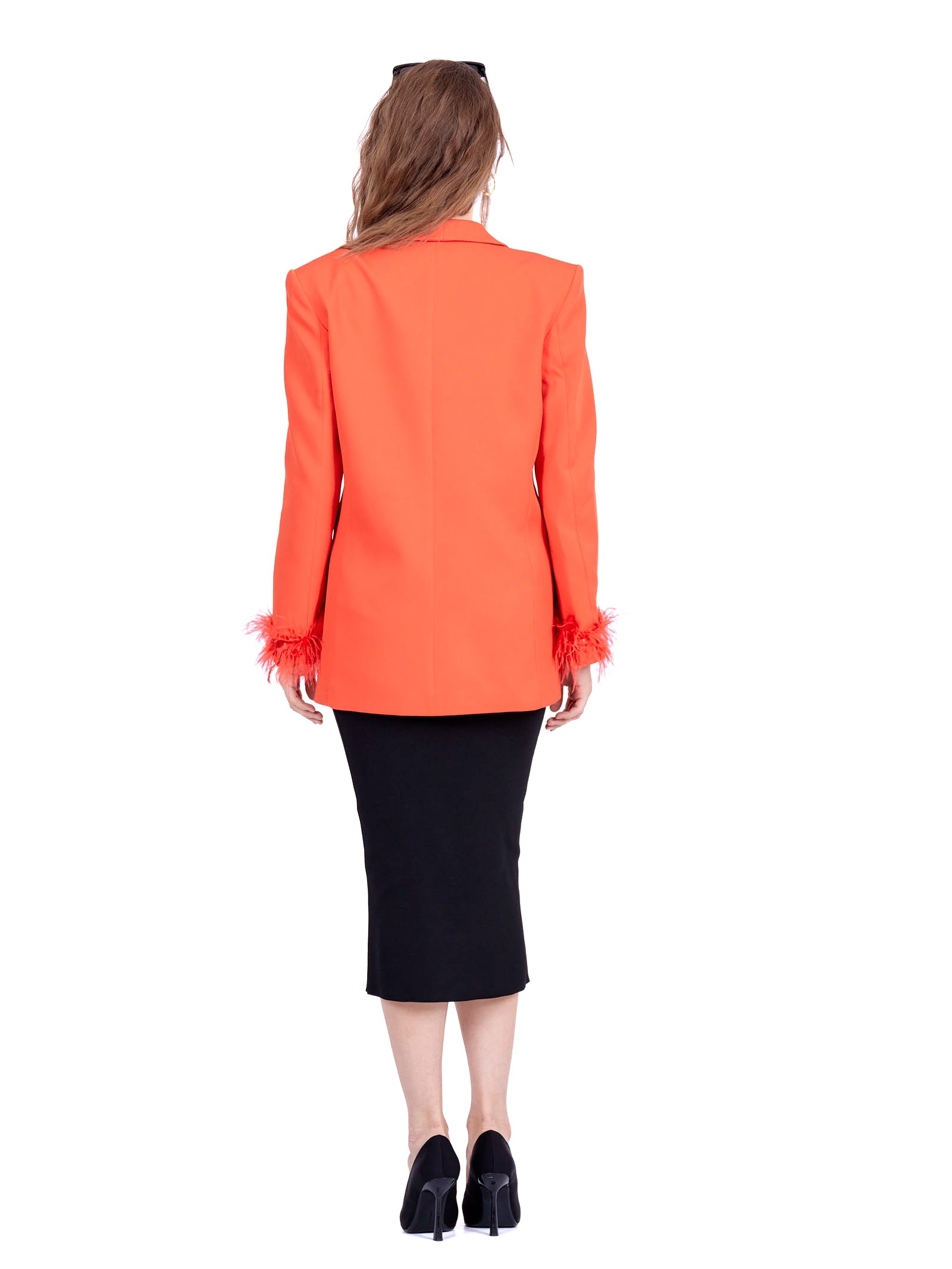 Jacket with decorative ostrich feather sleeves Orange