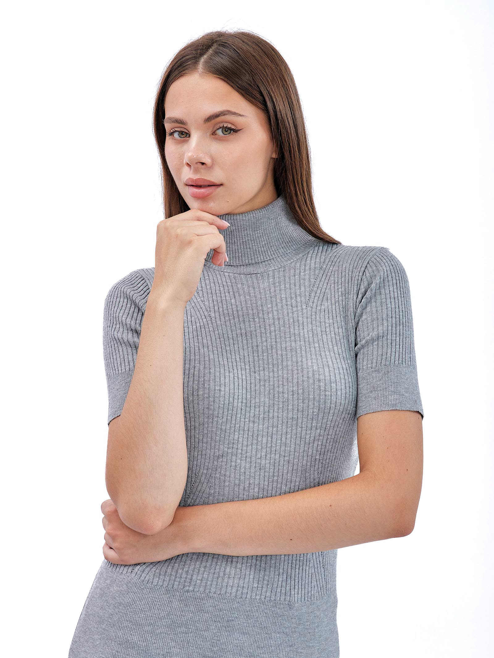 Turtleneck Short Sleeve Sweater Dark Grey