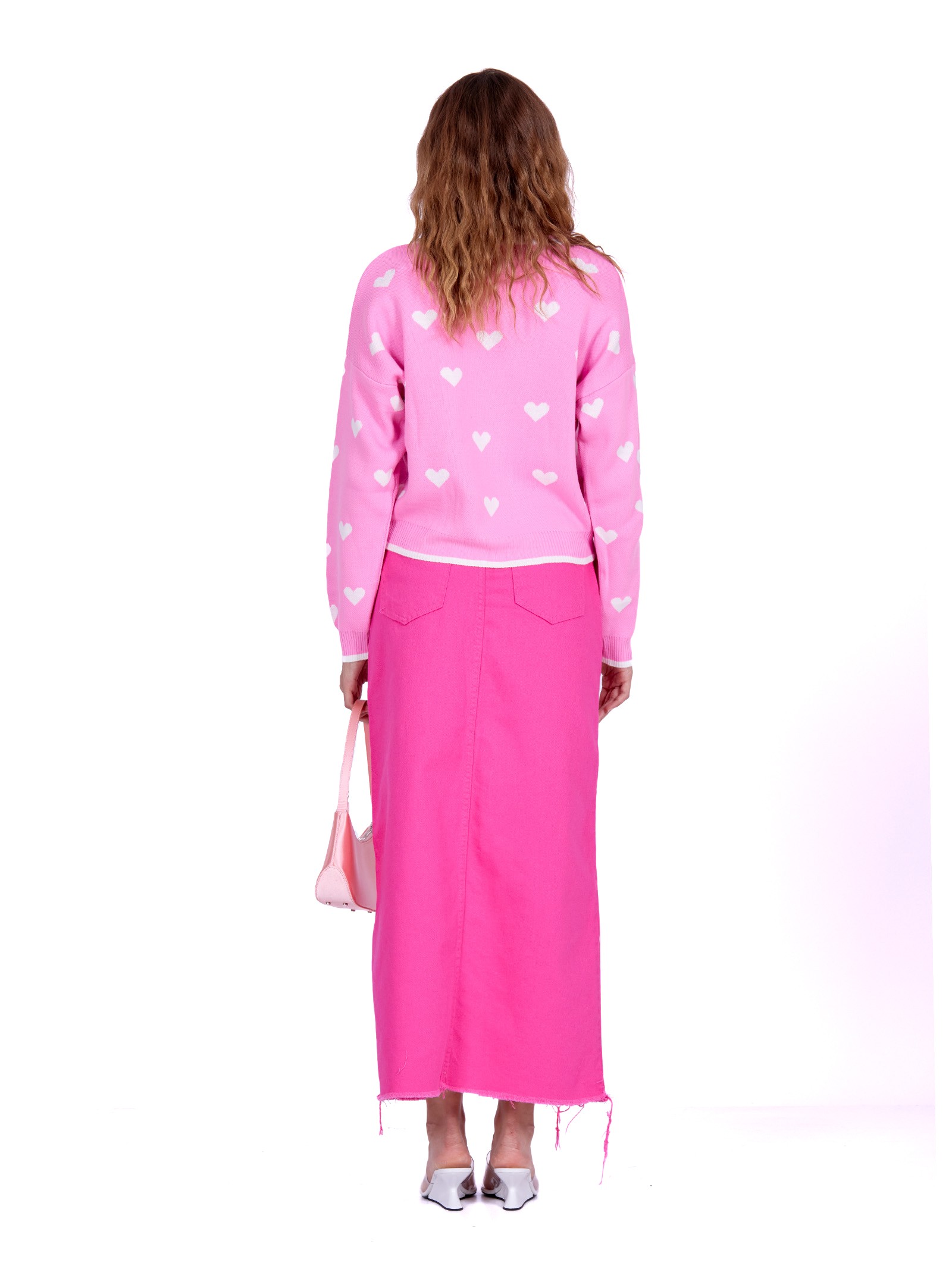 Pullover Sweater Pink Oversized with hearts pattern